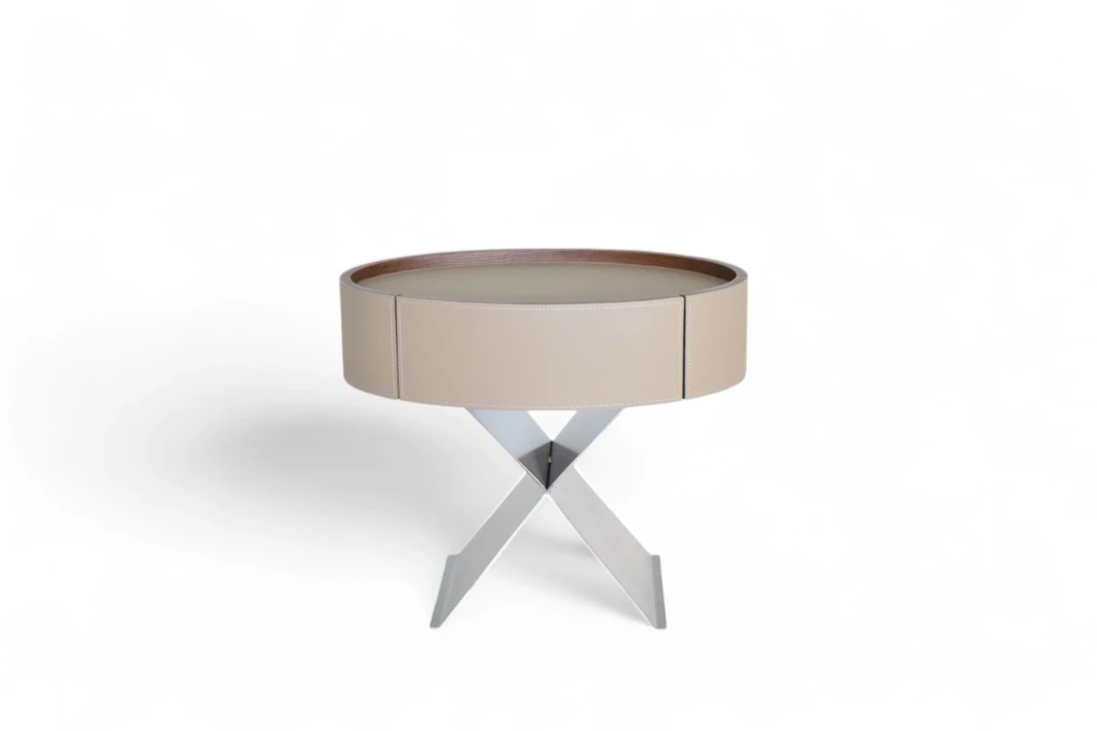 Top-down angle Aspen round bedside table