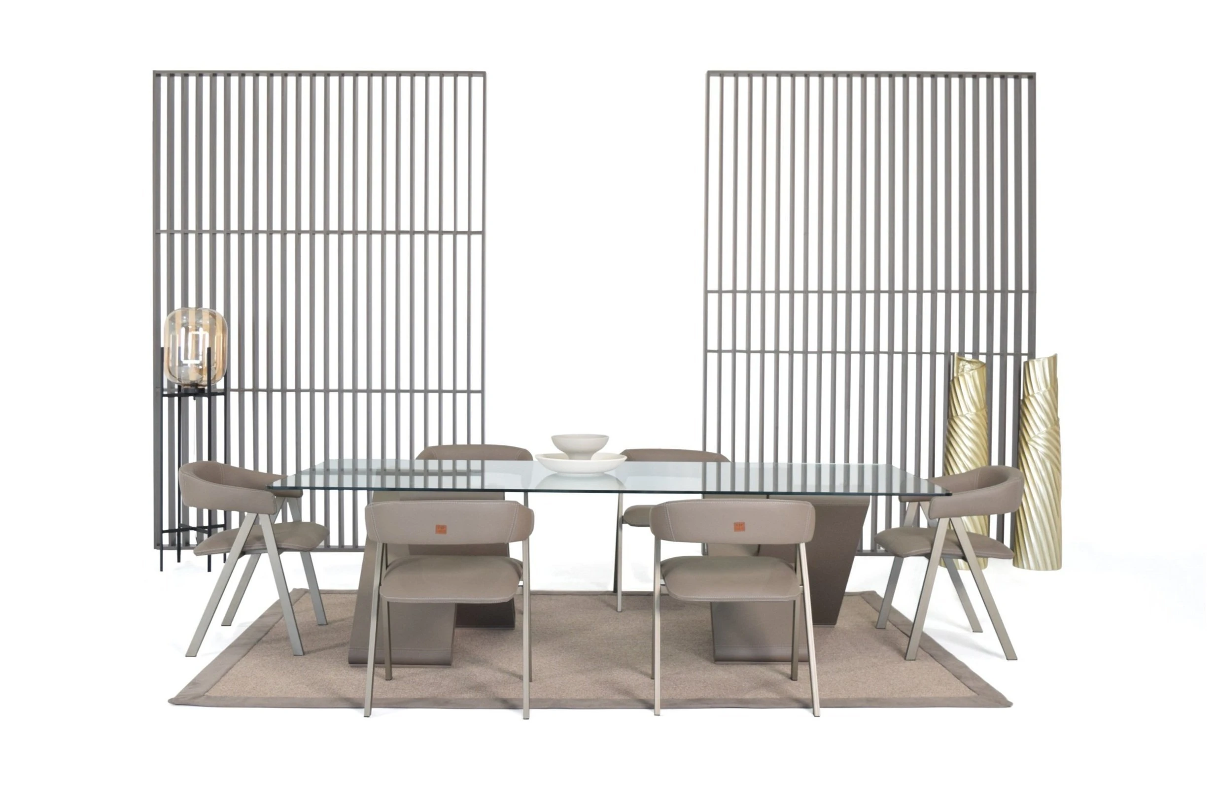 Bradley glass top tables dining room in a luxury interior