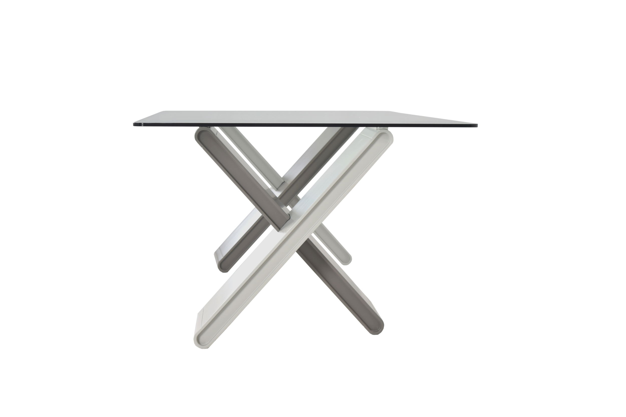 Left side perspective of Bradley glass top tables dining room