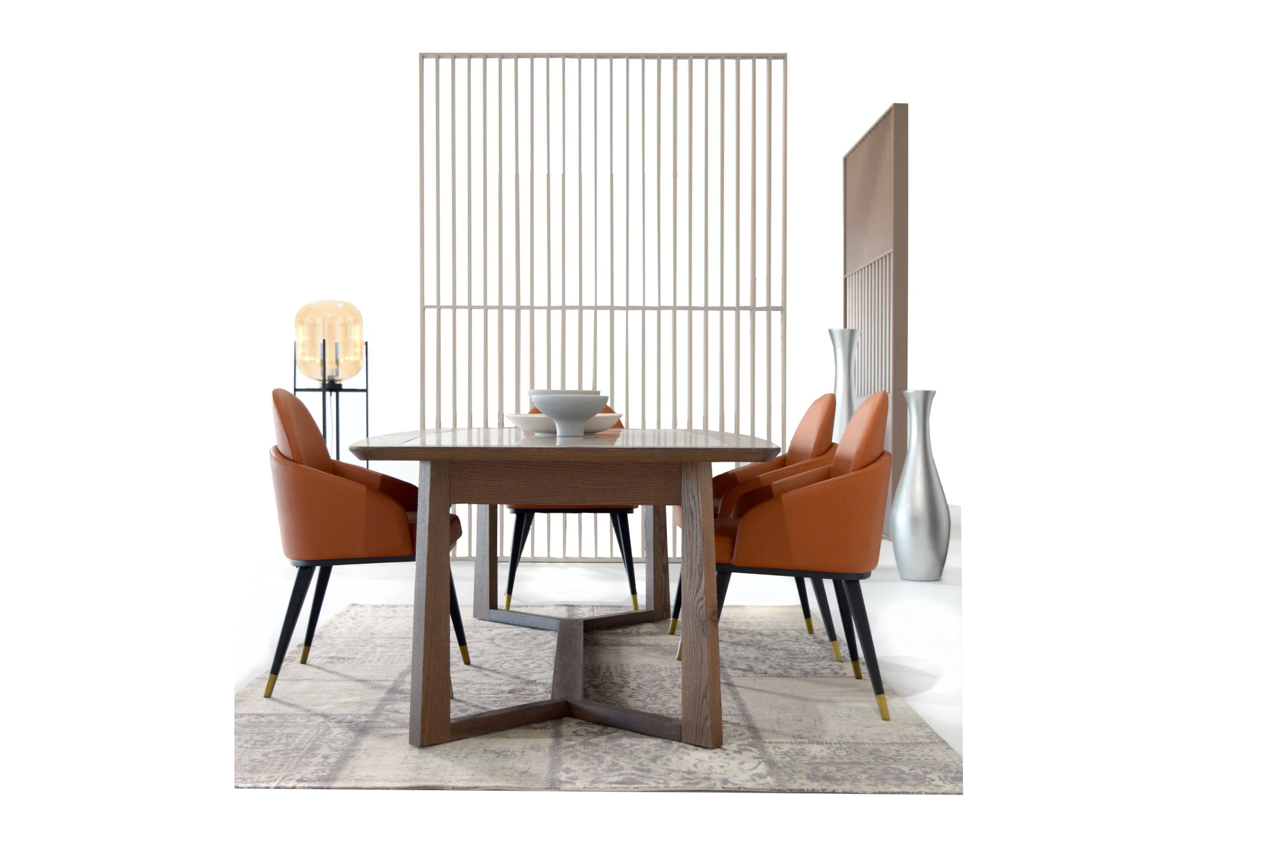 close up view of Charissa wood dining table and chairs