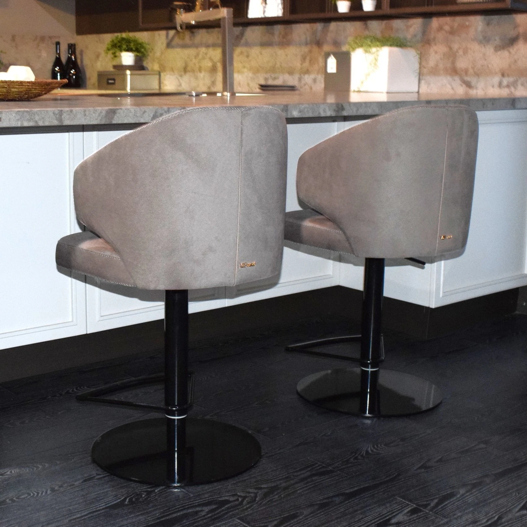 Close up of 2 Divina Swivel Barstool with backs