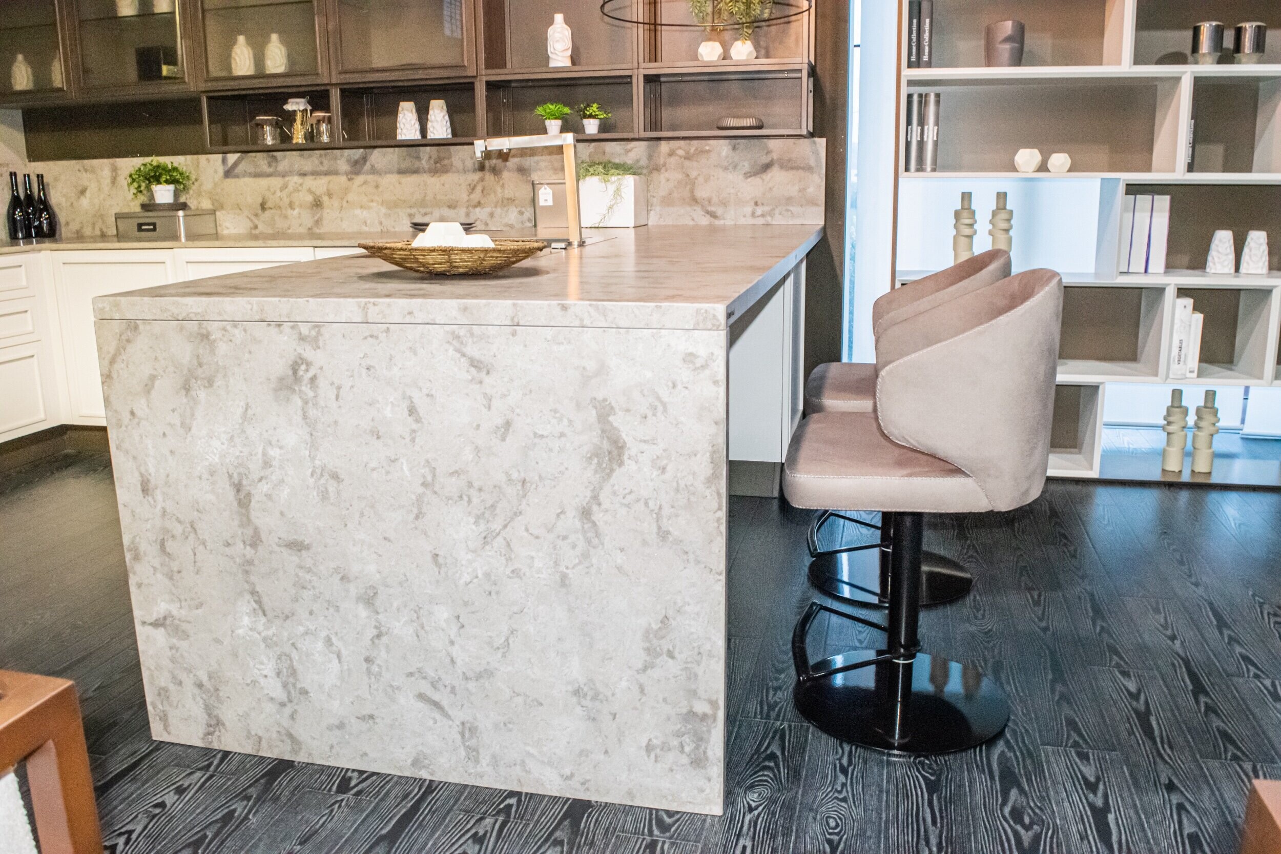 Left angled view of Divina Barstool in a luxury setting