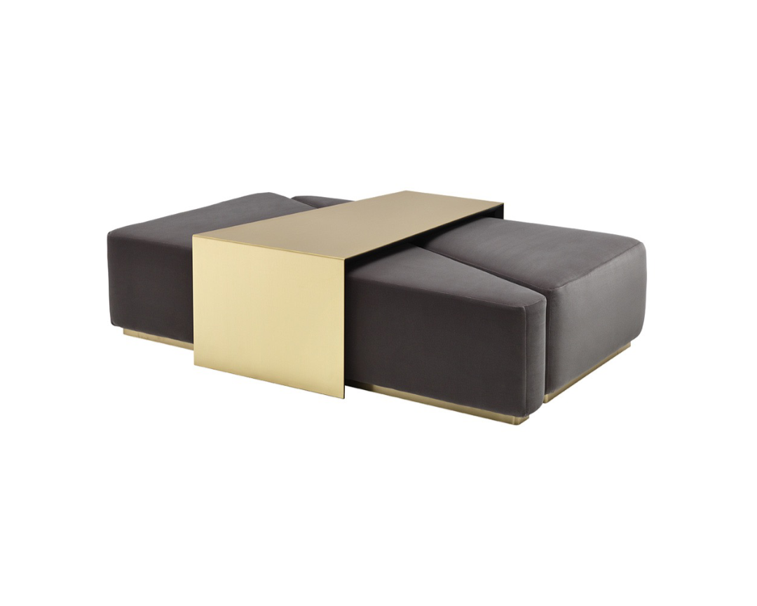 Enid Leather Pouf with Table