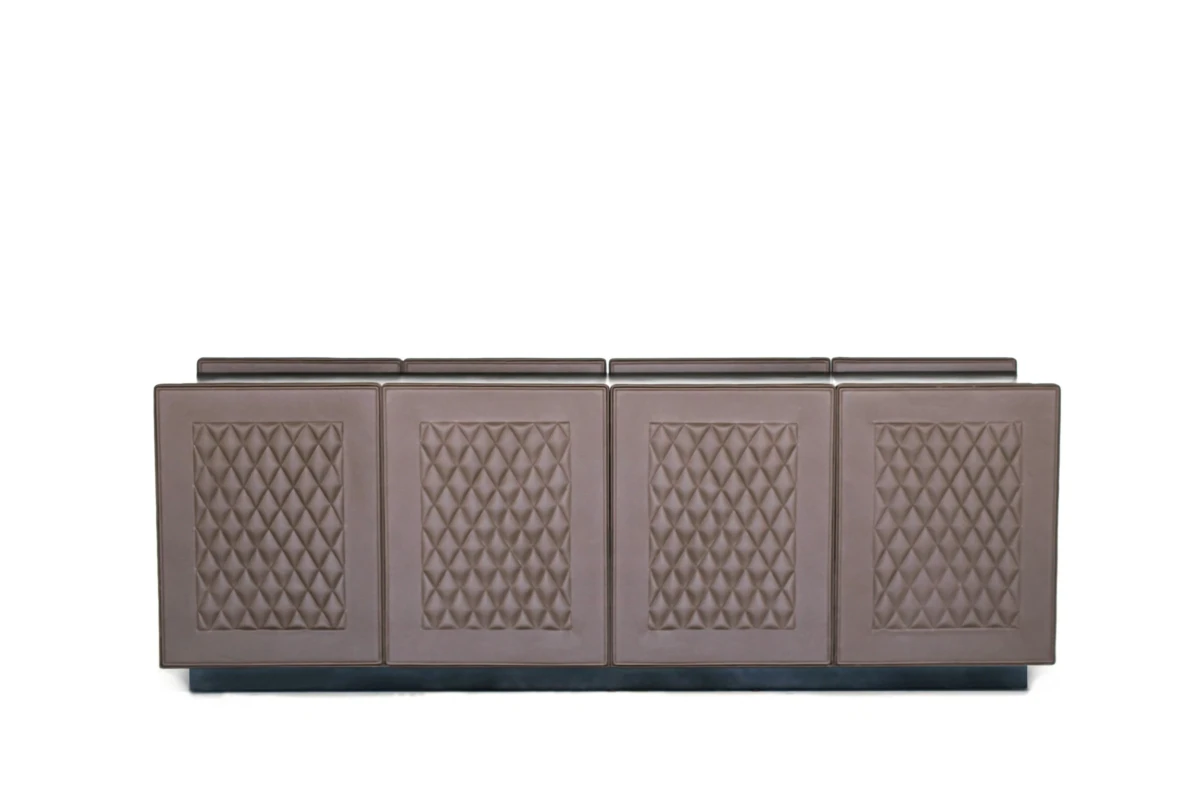 Front view of Gloria tv sideboard with patterned stitching