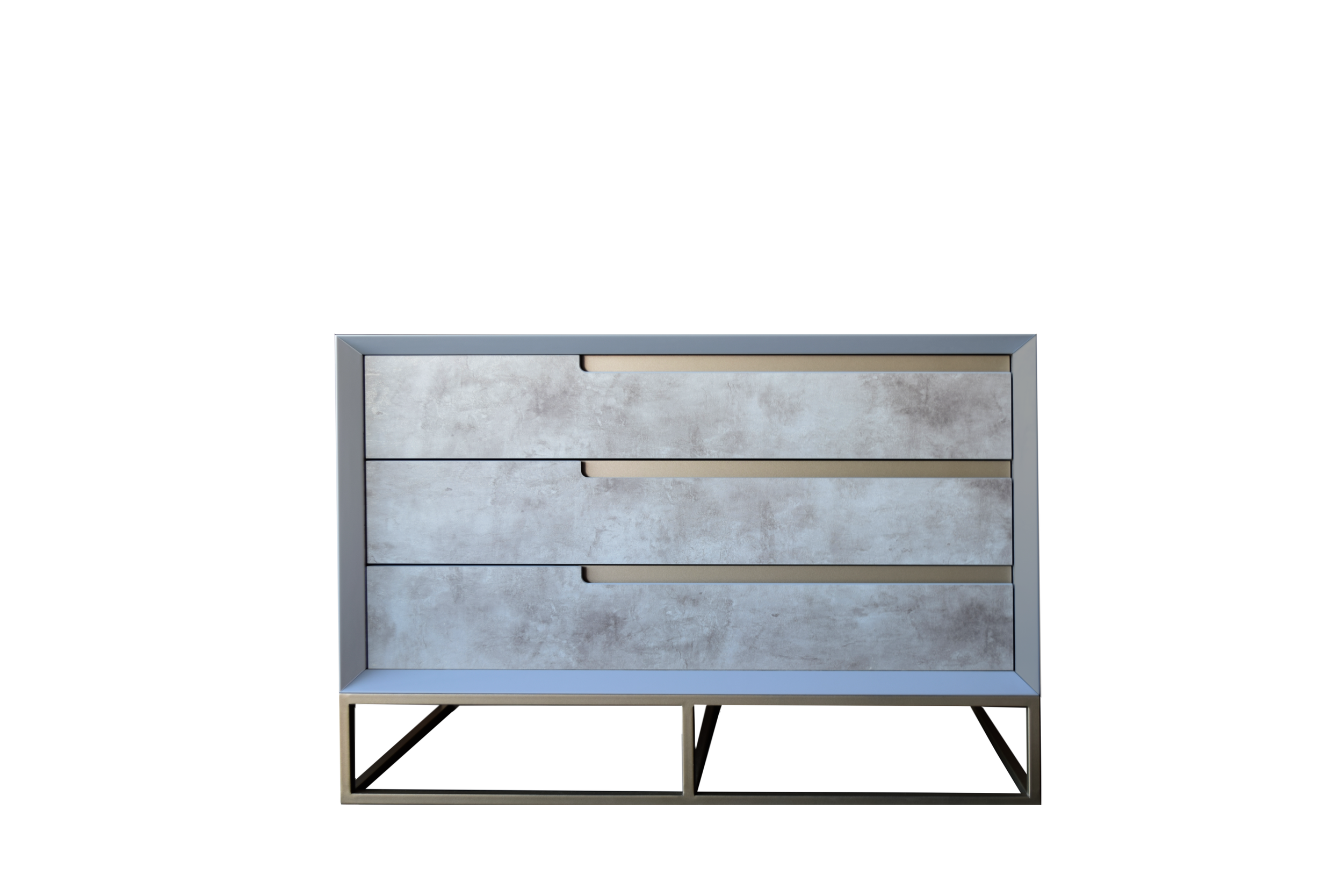 Front view of nightstand three drawer set.