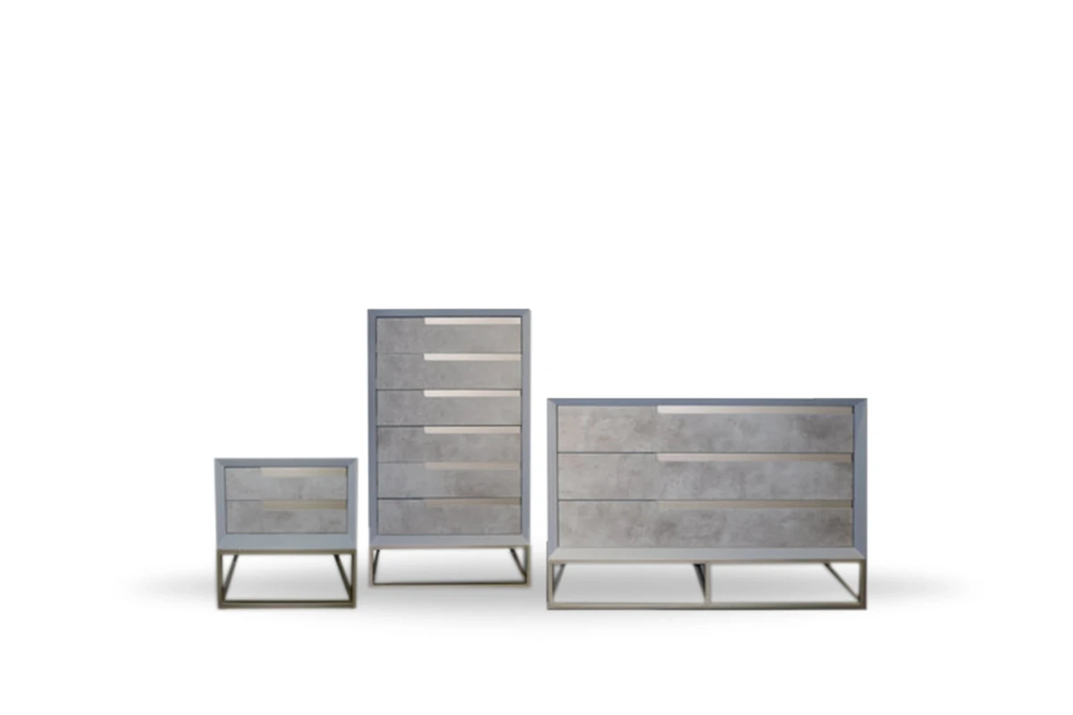 Front side view of chest of drawers and bedside cabinet sets