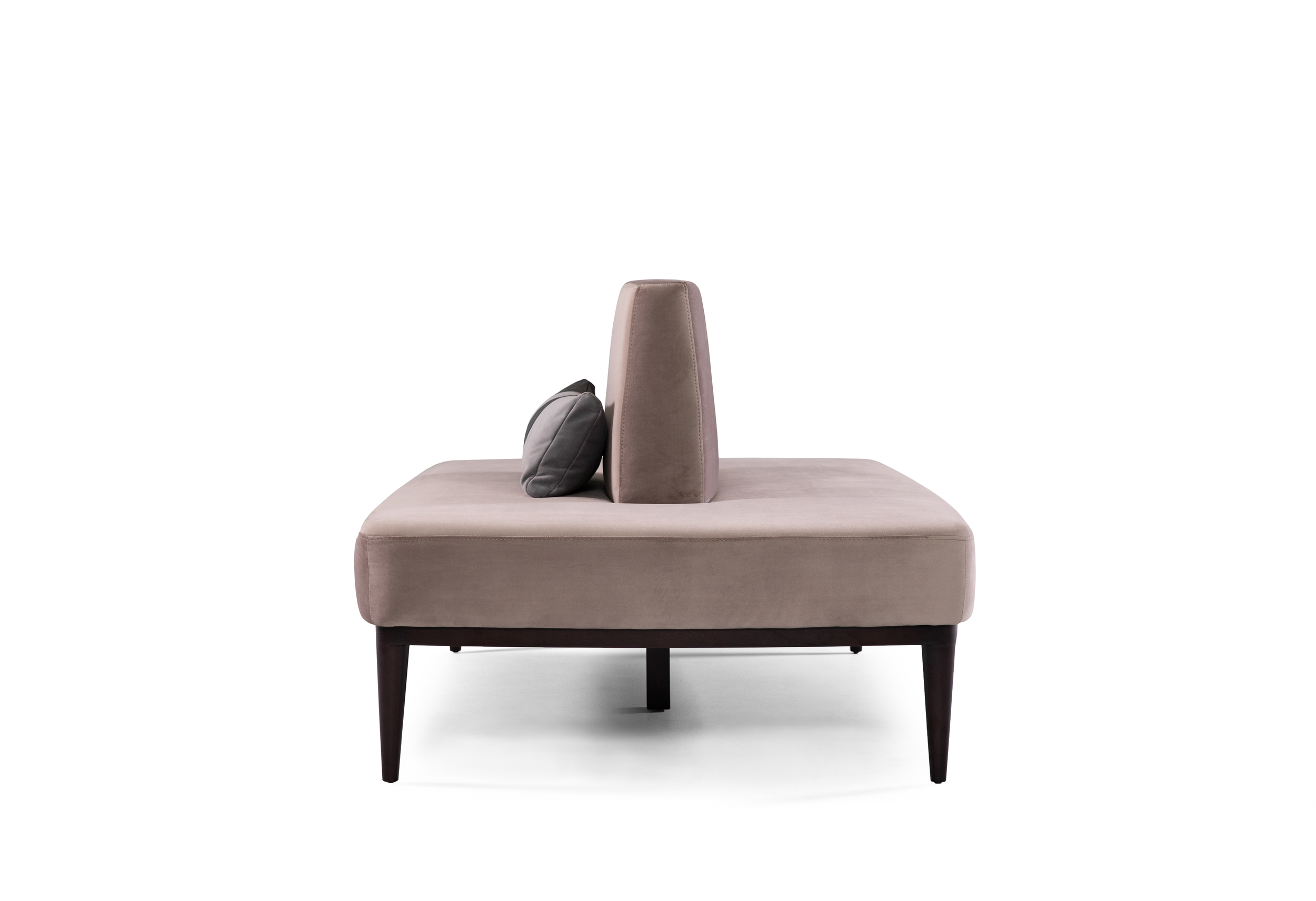 Right side angle of Liz sofa pouf showcasing armrest