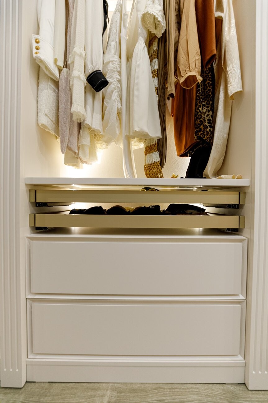 Private Villa South Albania - clothes rail above a chest of drawers in a lit wardrobe, Vlore