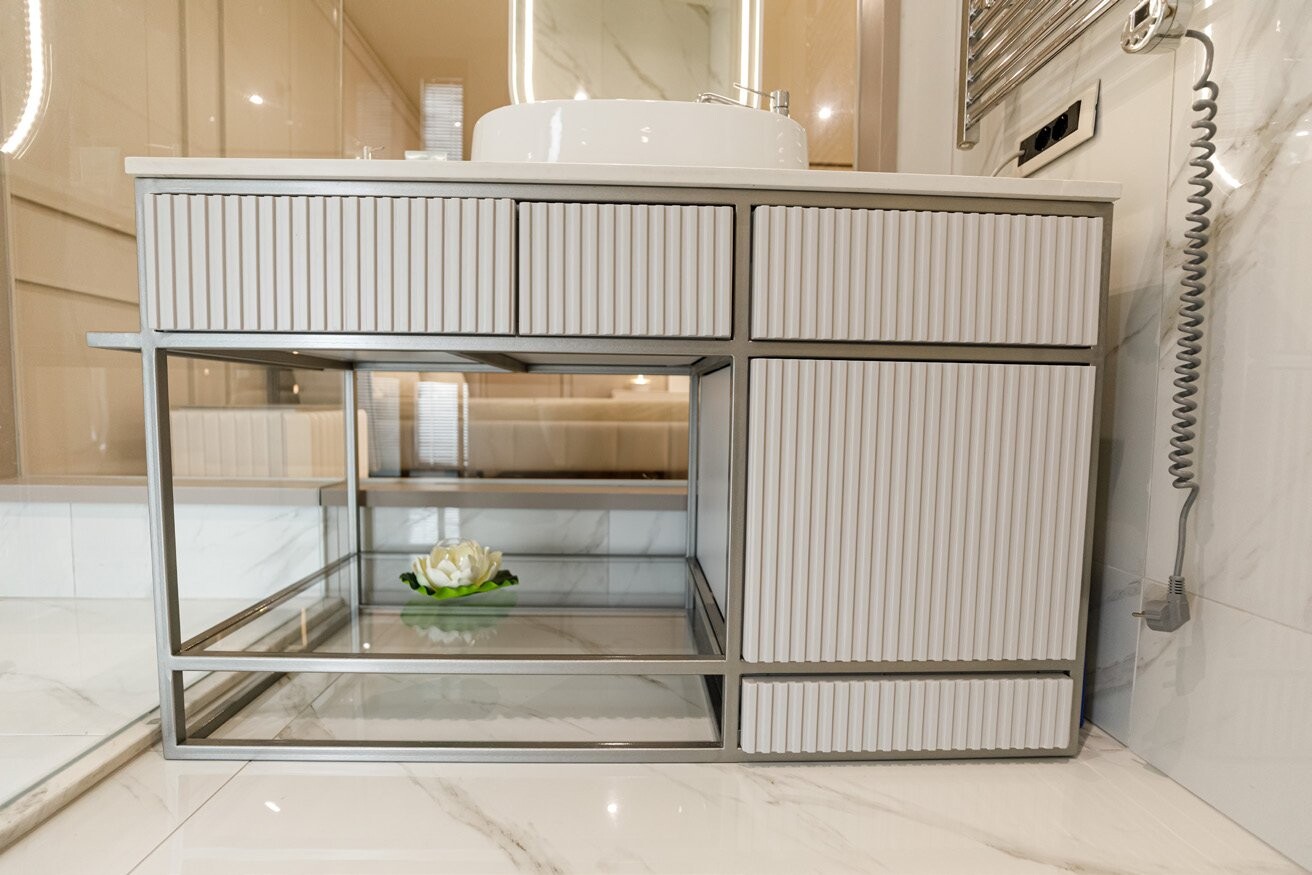 Private Villa South Albania - fluted vanity unit with a glass shelf in the bathroom, Vlore
