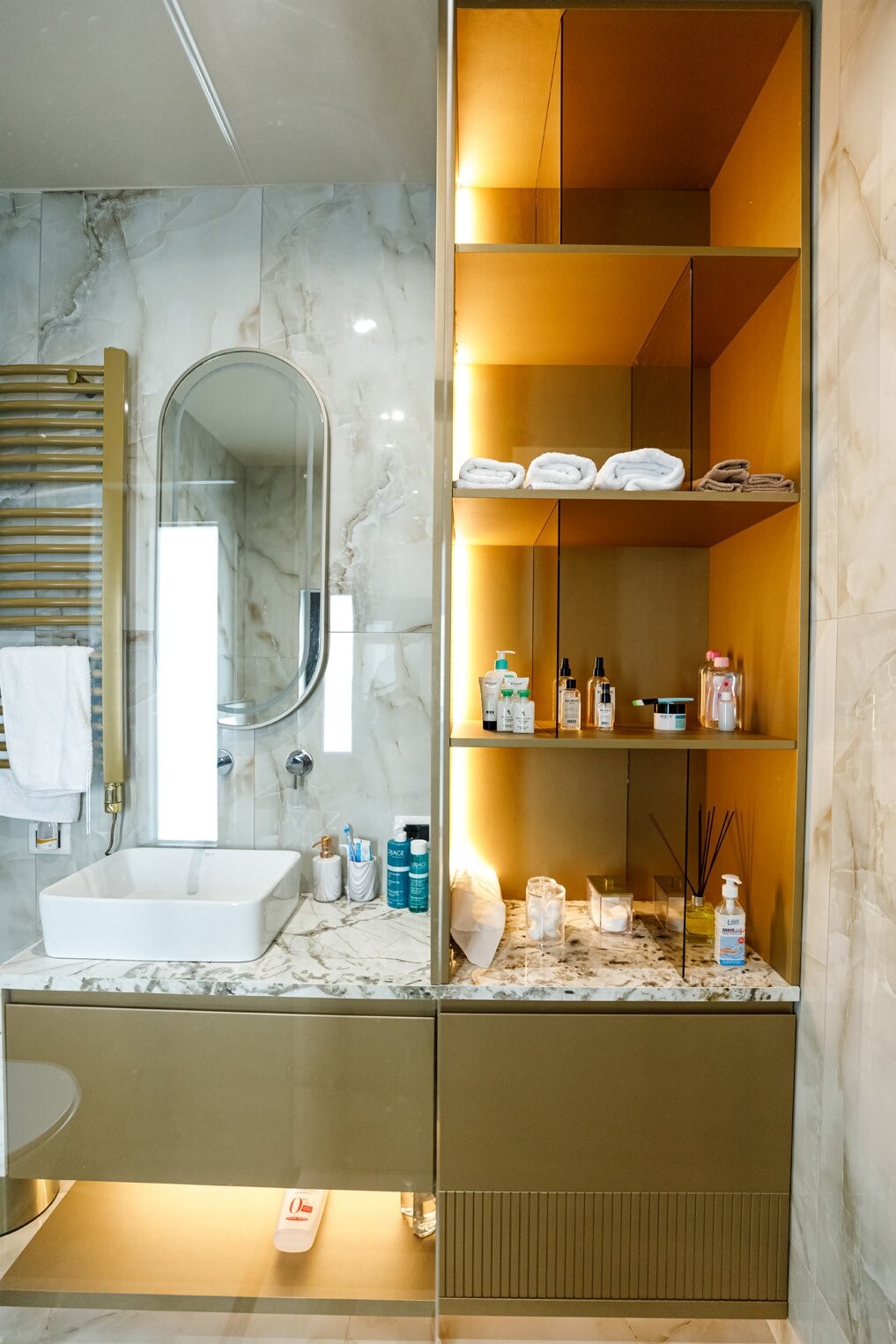 Private Villa South Albania - bathroom vanity with open shelving and a mirror, Vlore