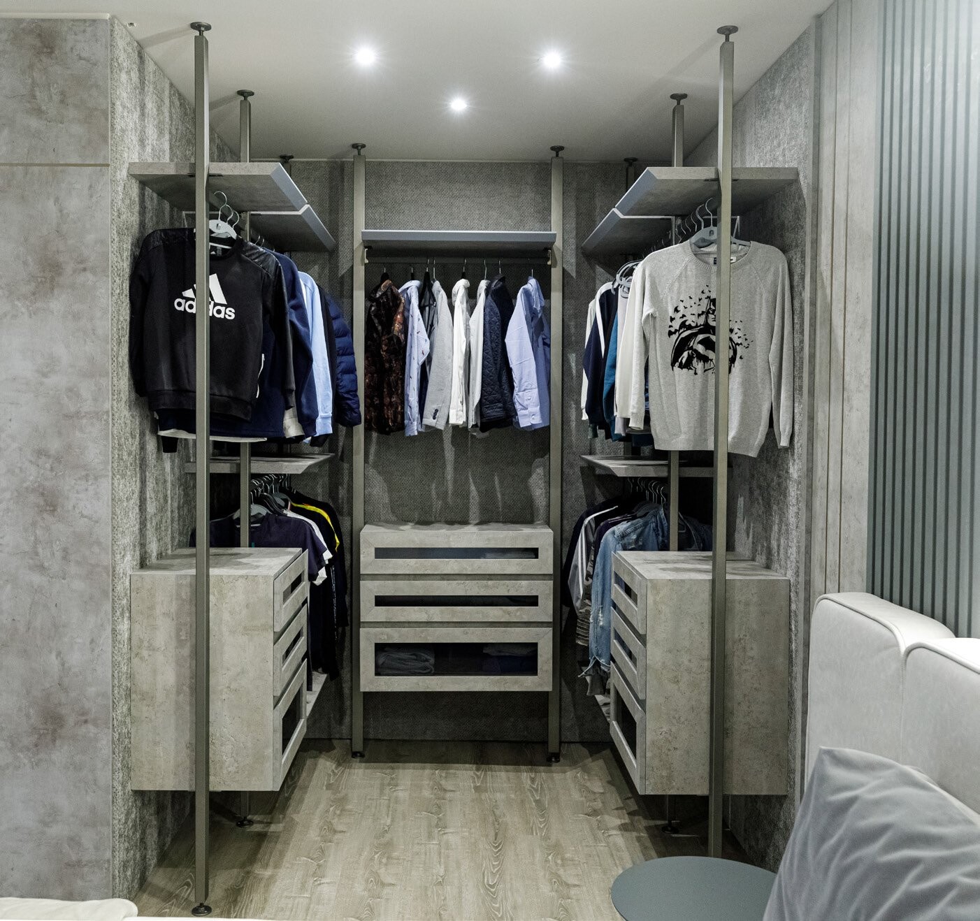 Private Villa South Albania - walk-in wardrobe with hanging rails and open shelving, Vlore