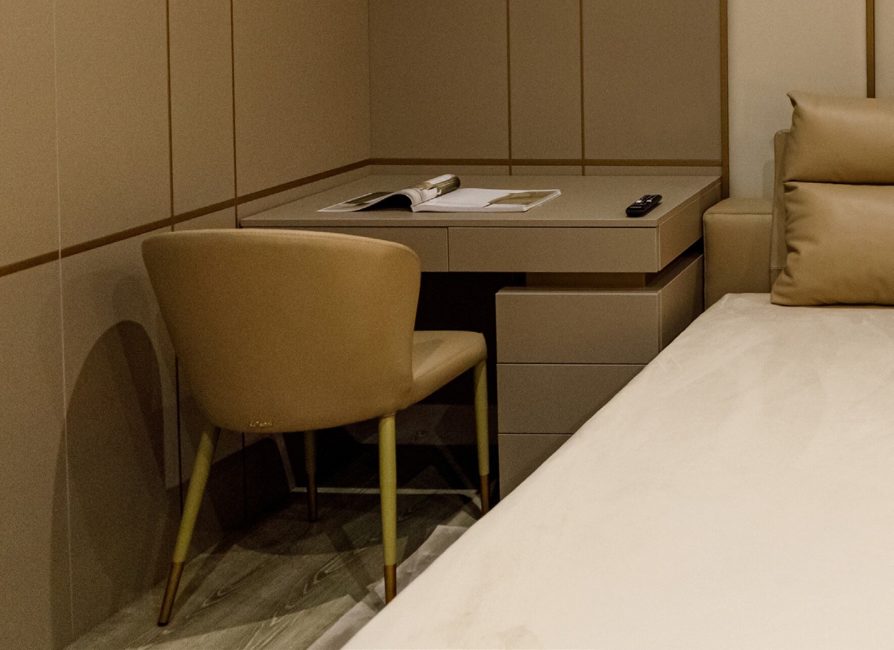 Private Villa South Albania - built-in desk with an upholstered chair beside the bed, Vlore
