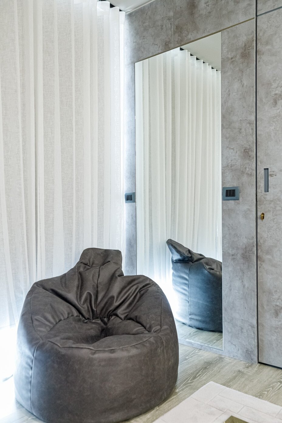 Private Villa South Albania - grey bean bag beside a curtained window, Vlore