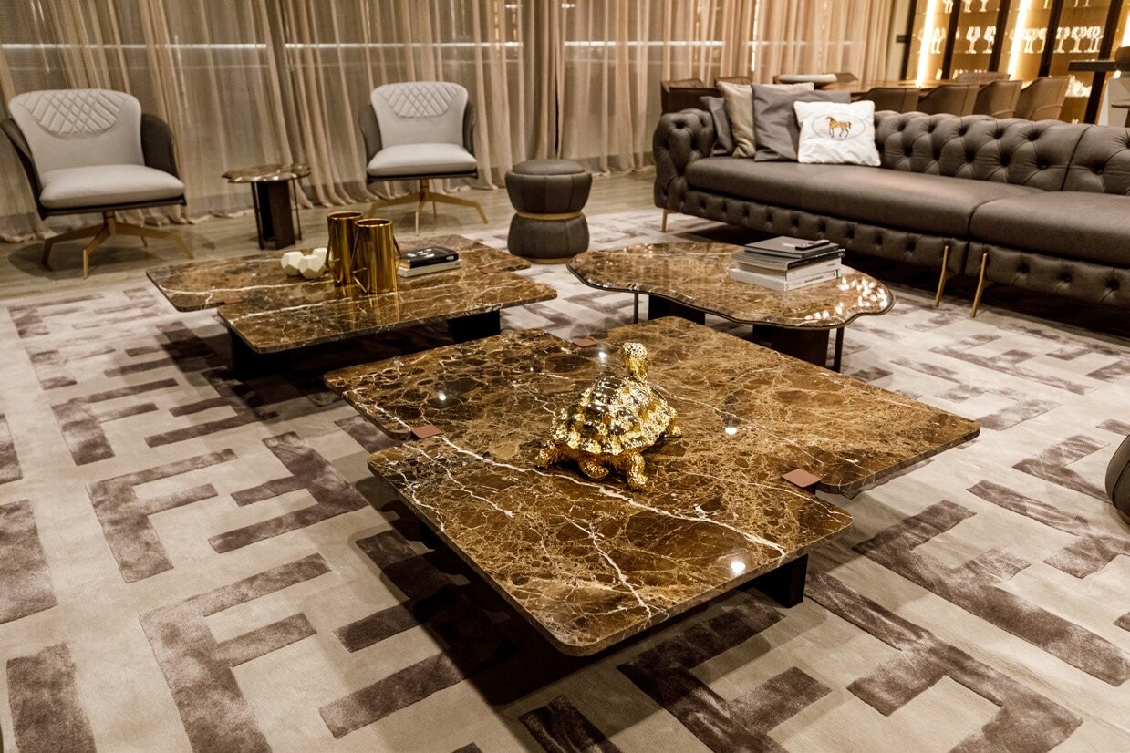 Private Villa South Albania - marble coffee tables between tufted sofas and armchairs, Vlore