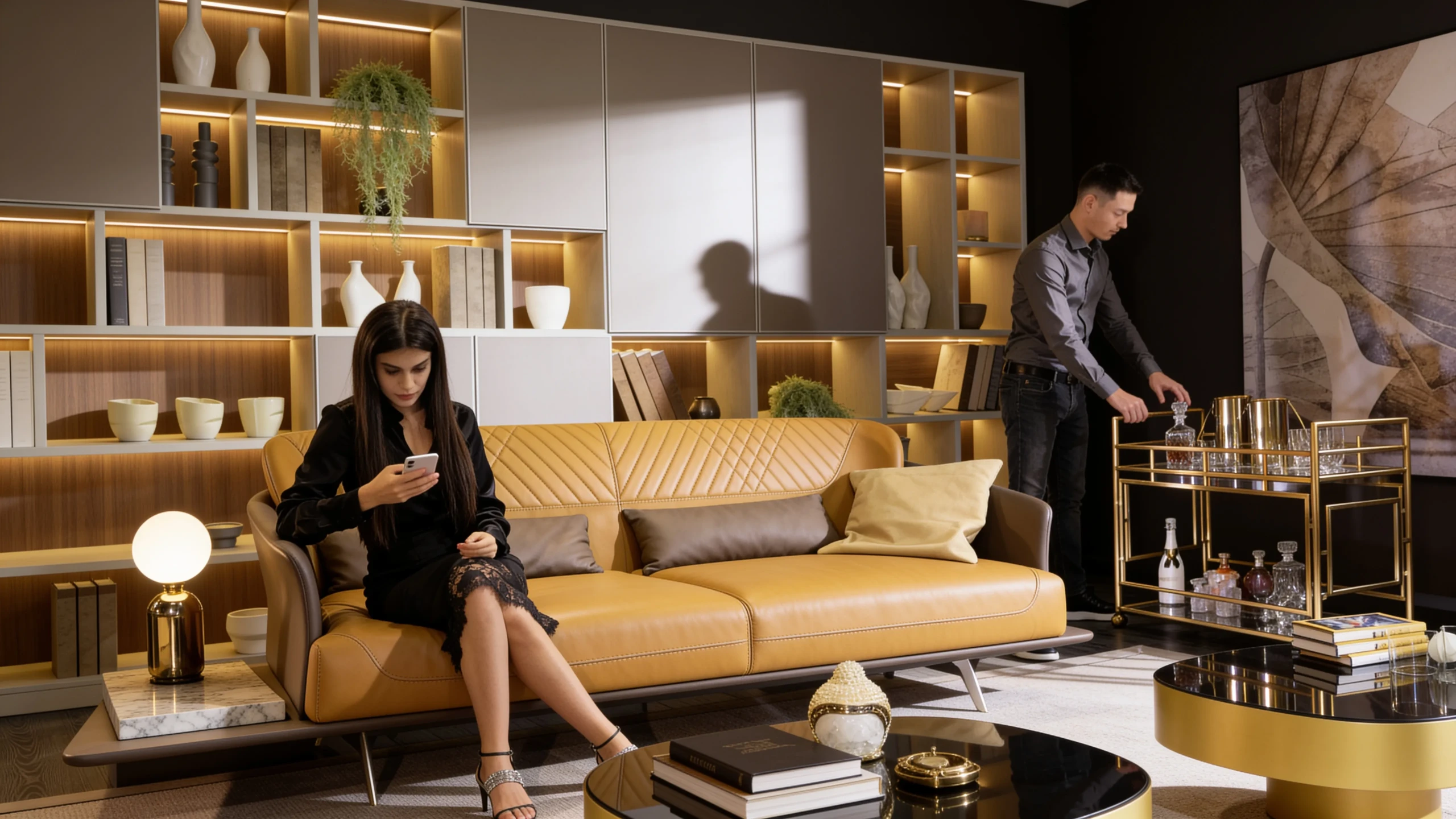 Amorino Modern Designer Sofa in a designer lounge setting