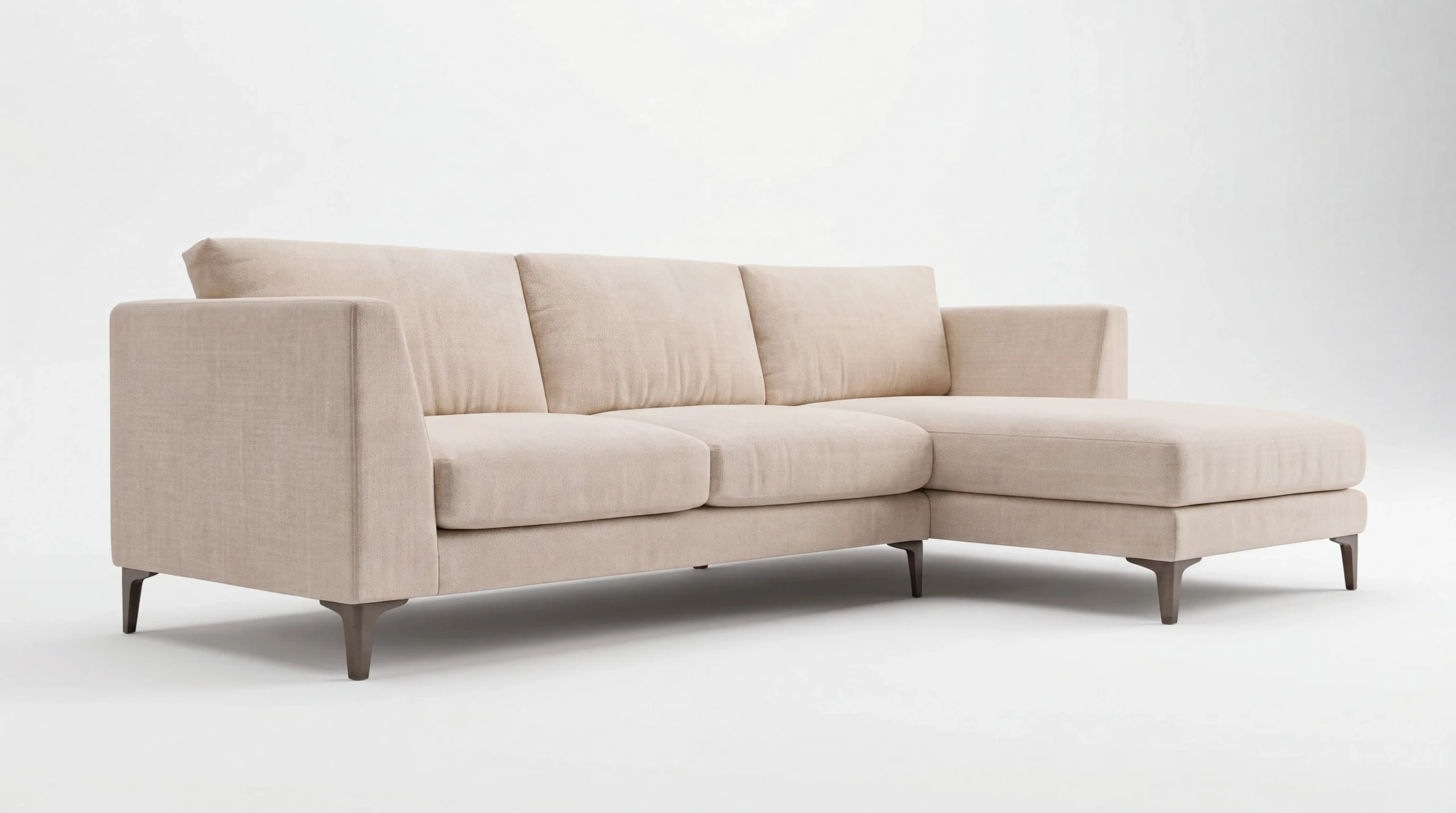 3/4 angle view of Ariel sectional sofa in white upholstery