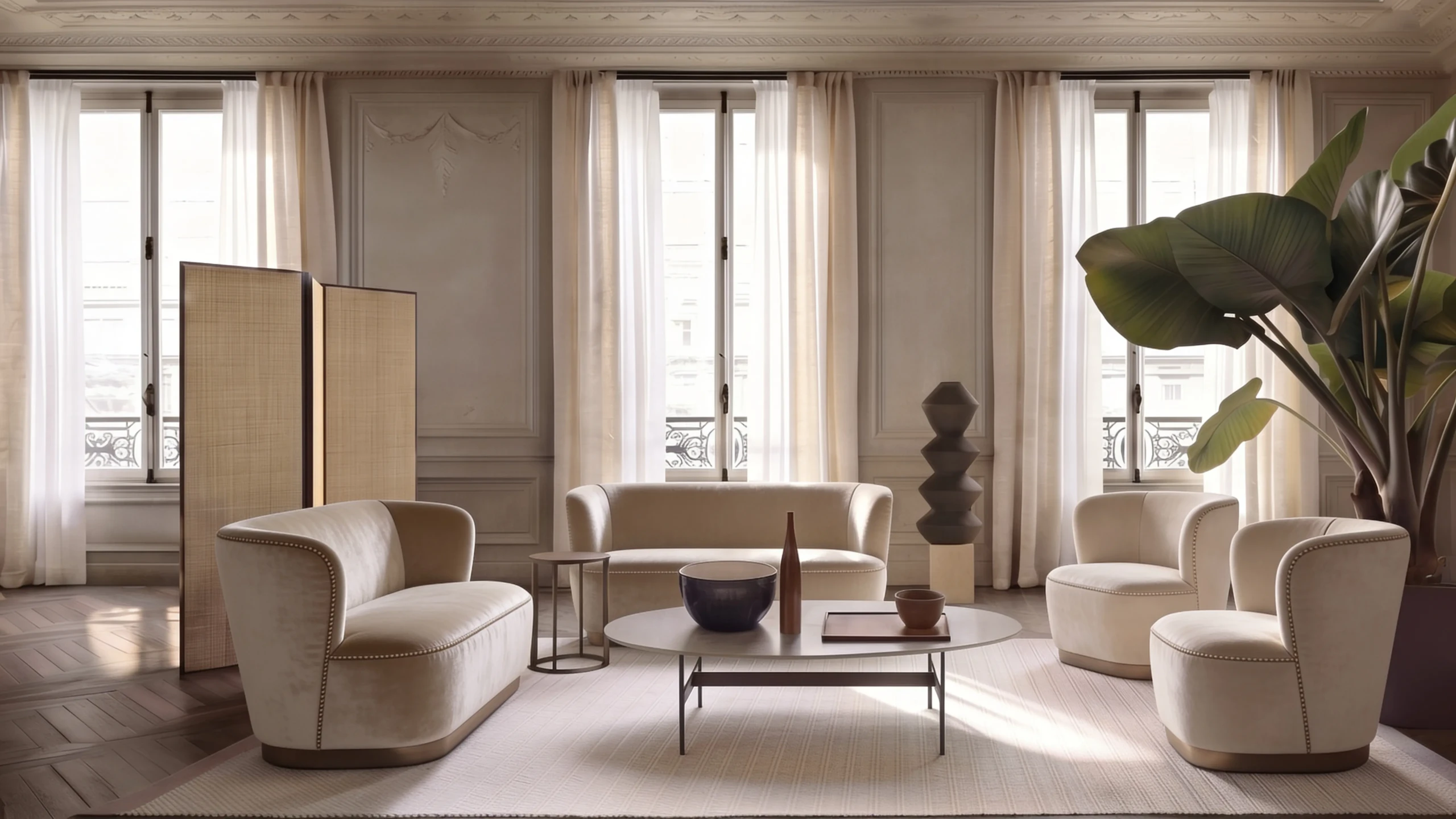 Ennio Small Curved Sofa in a modern living room setting