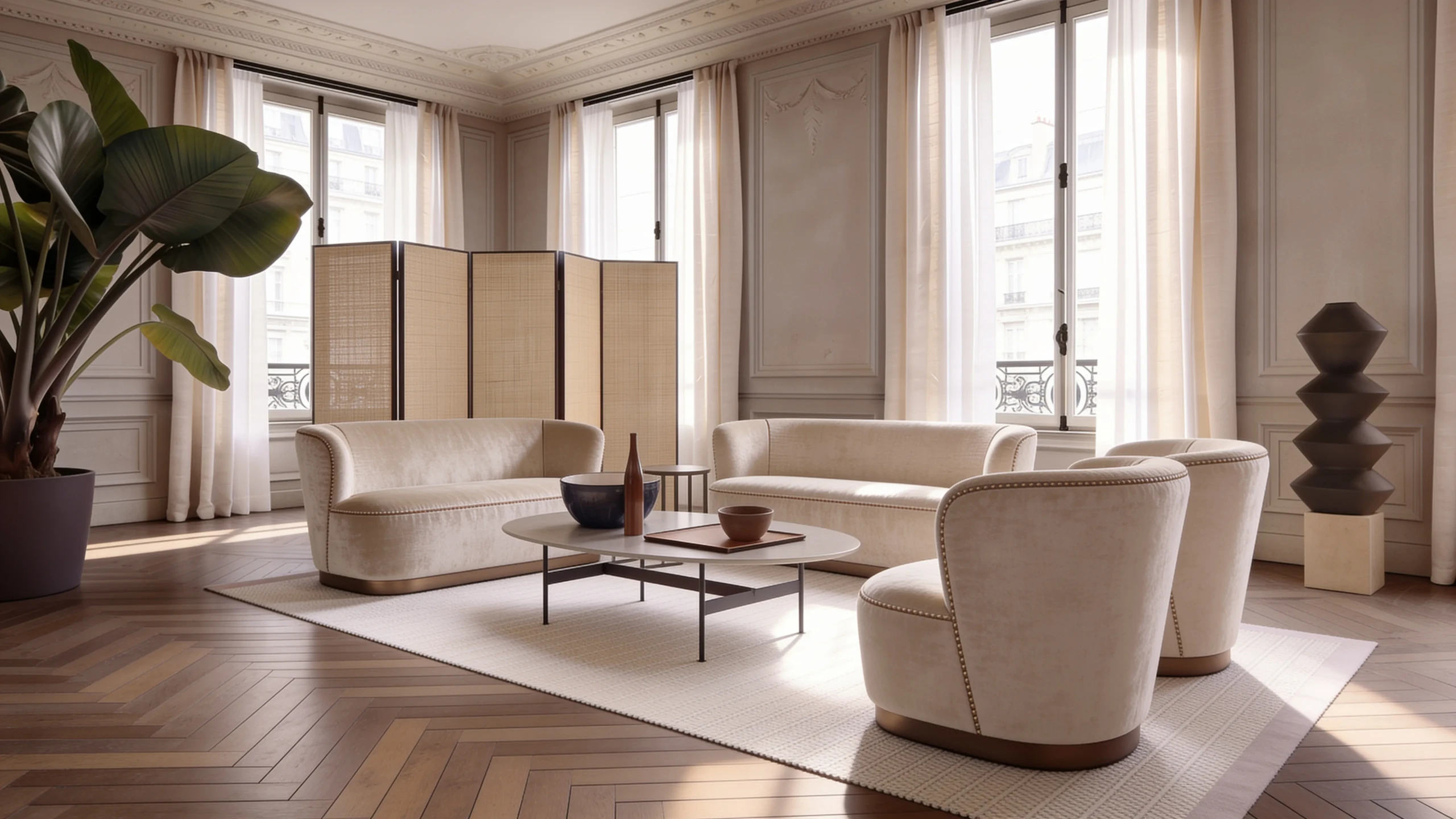 Ennio Small Curved Sofa styled in a contemporary interior