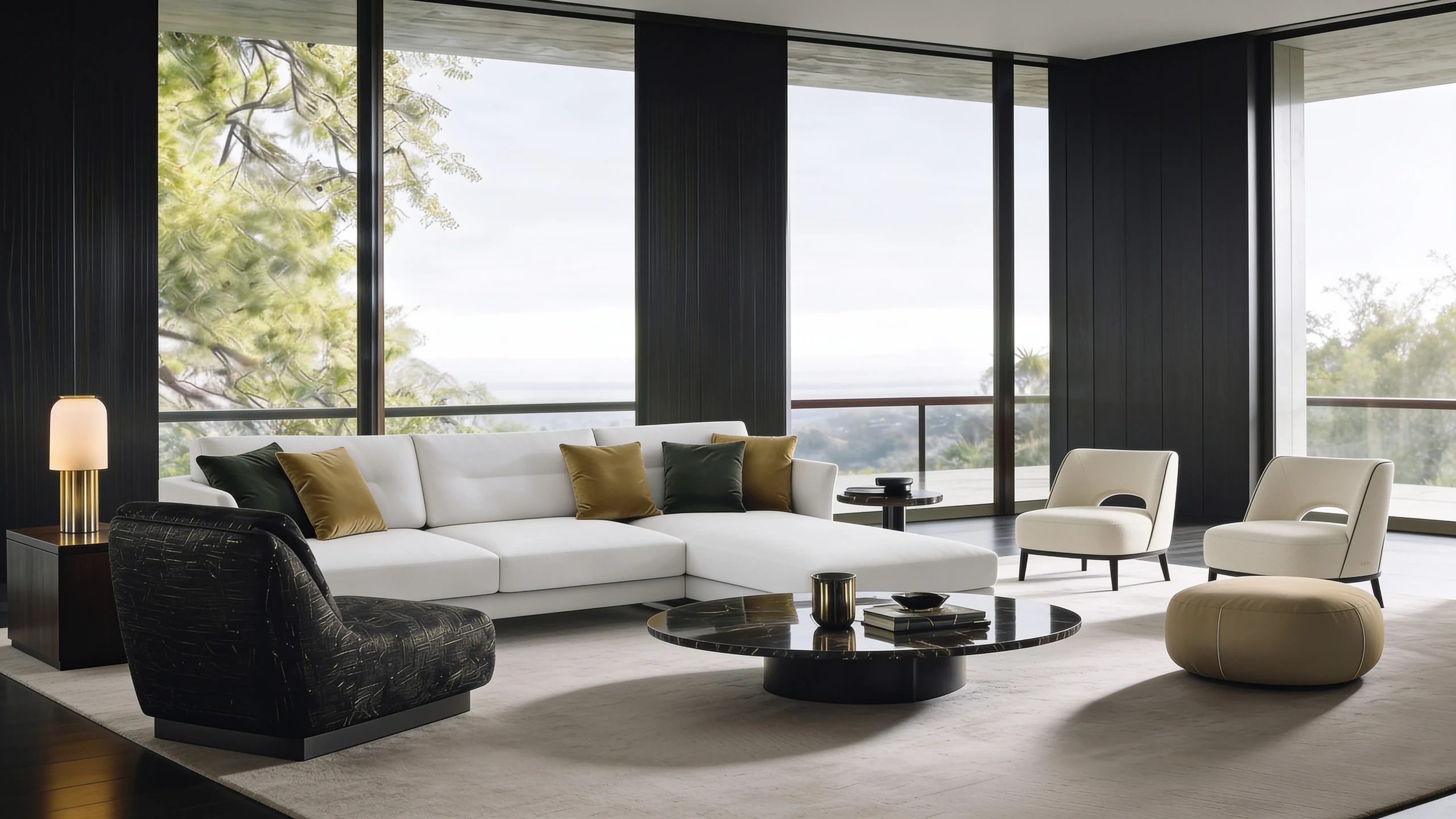 Gaya Leather Sectional Sofa styled in a contemporary interior
