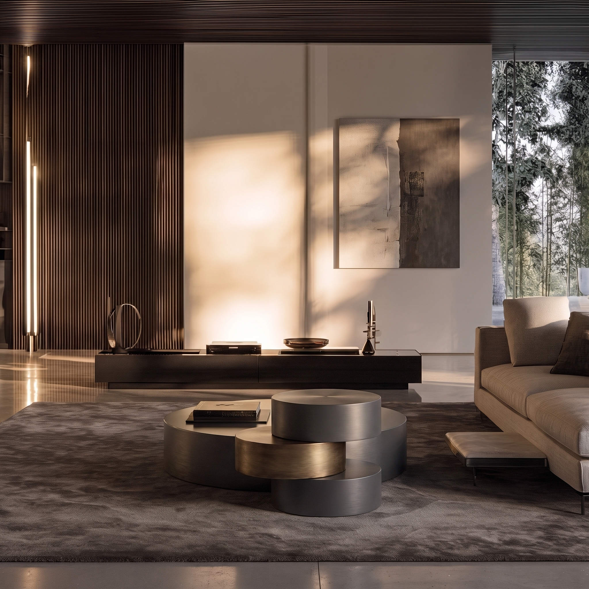 Grey coffee table styled in a contemporary interior