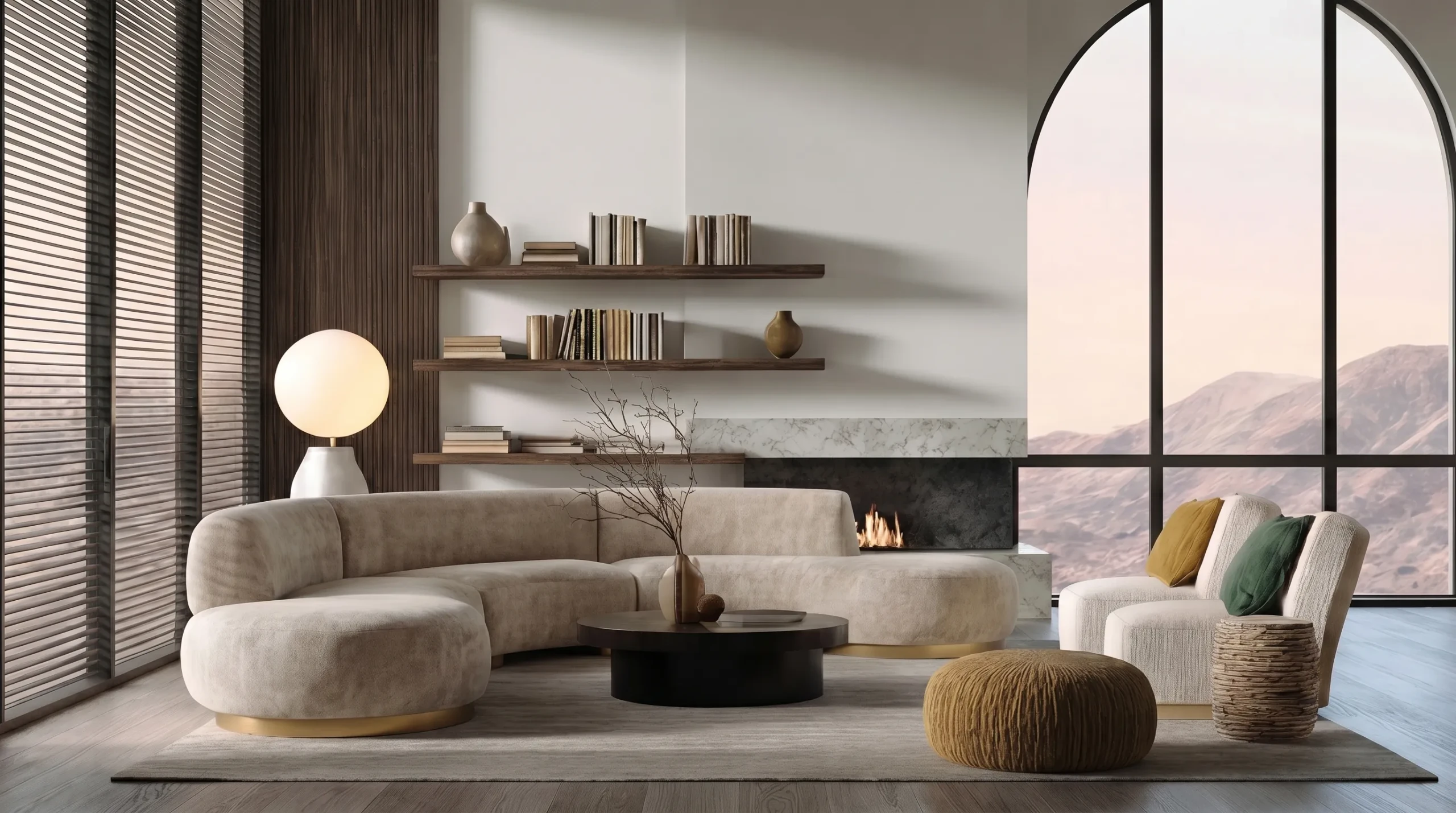 Linh Curved Sofa in a modern living room setting