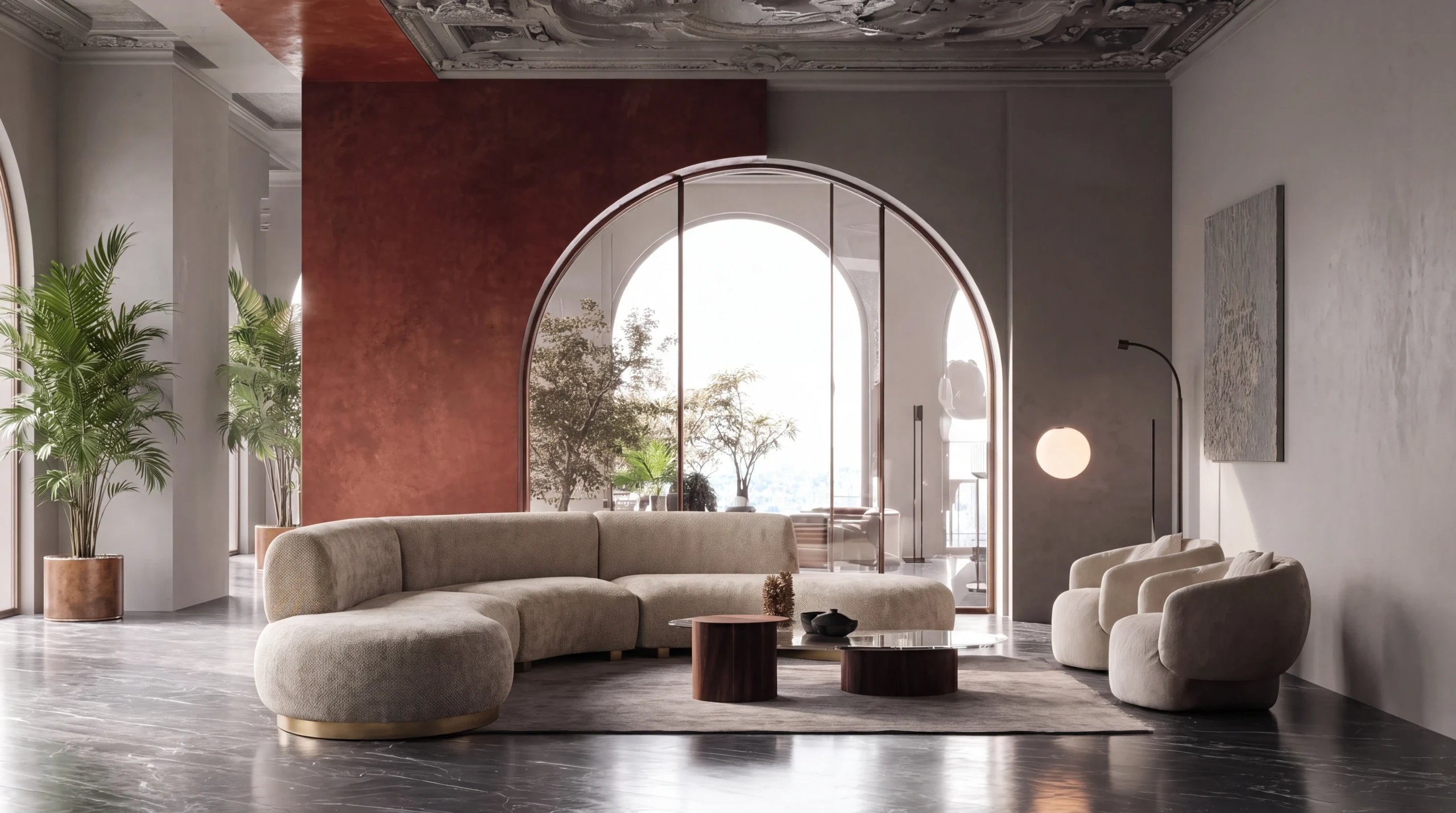 Linh Curved Sofa styled in a contemporary interior