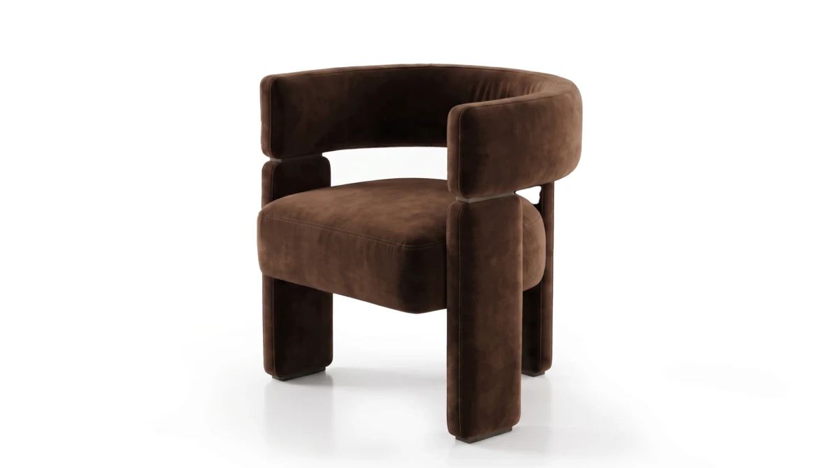 Mellow armchair with wood frame and sculptural silhouette, Able Be Modern