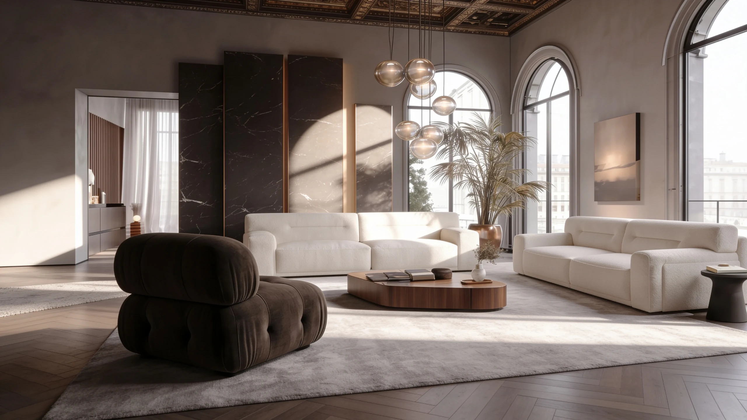 Meridien Chaise Lounge Sofa styled in a contemporary interior
