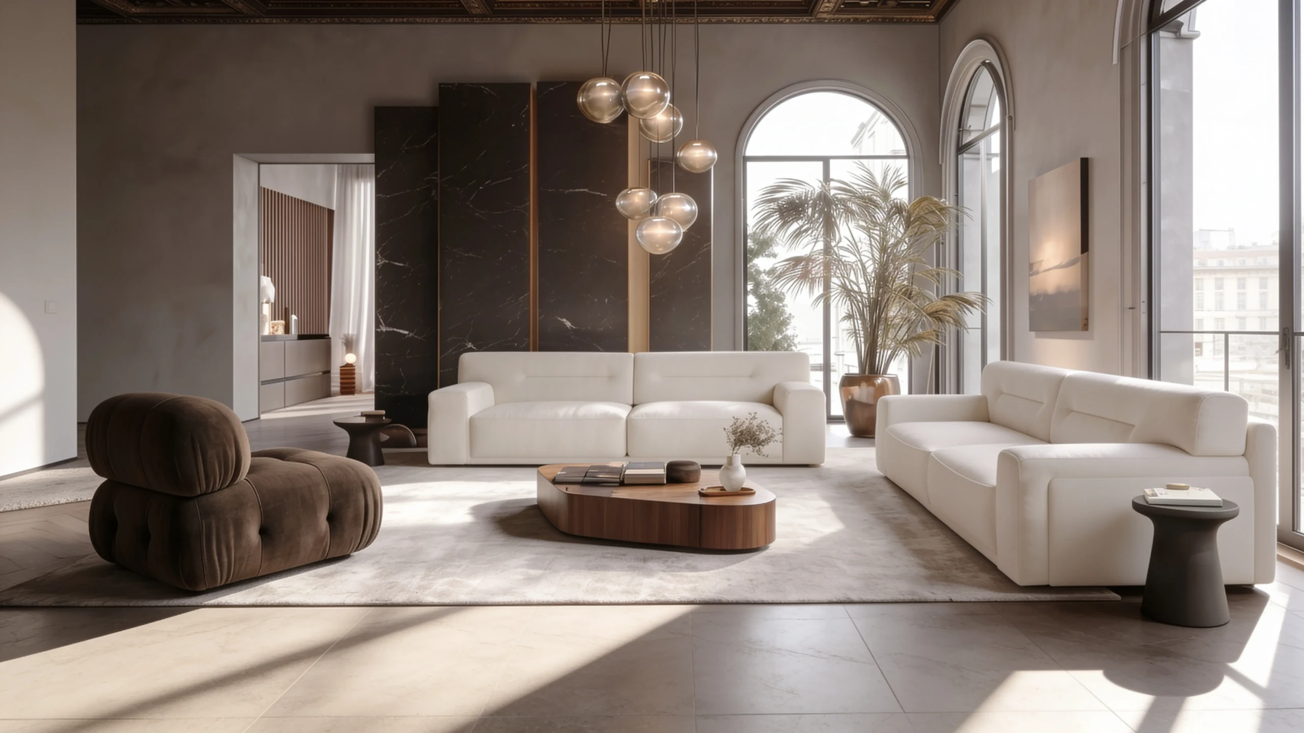 Meridien Chaise Lounge Sofa in a designer lounge setting