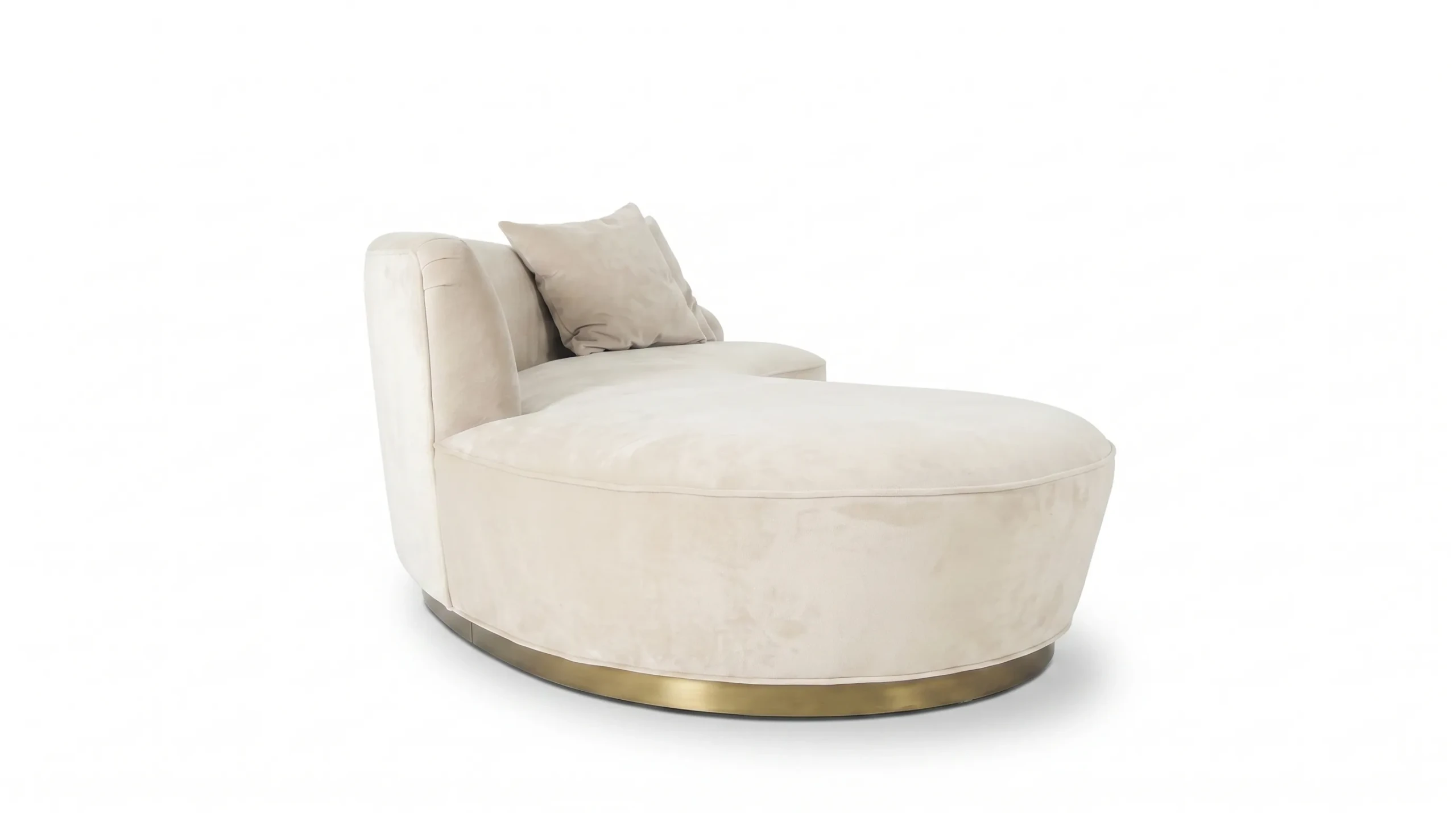 Front angle view of Oscar curved chaise sofa in cream upholstery
