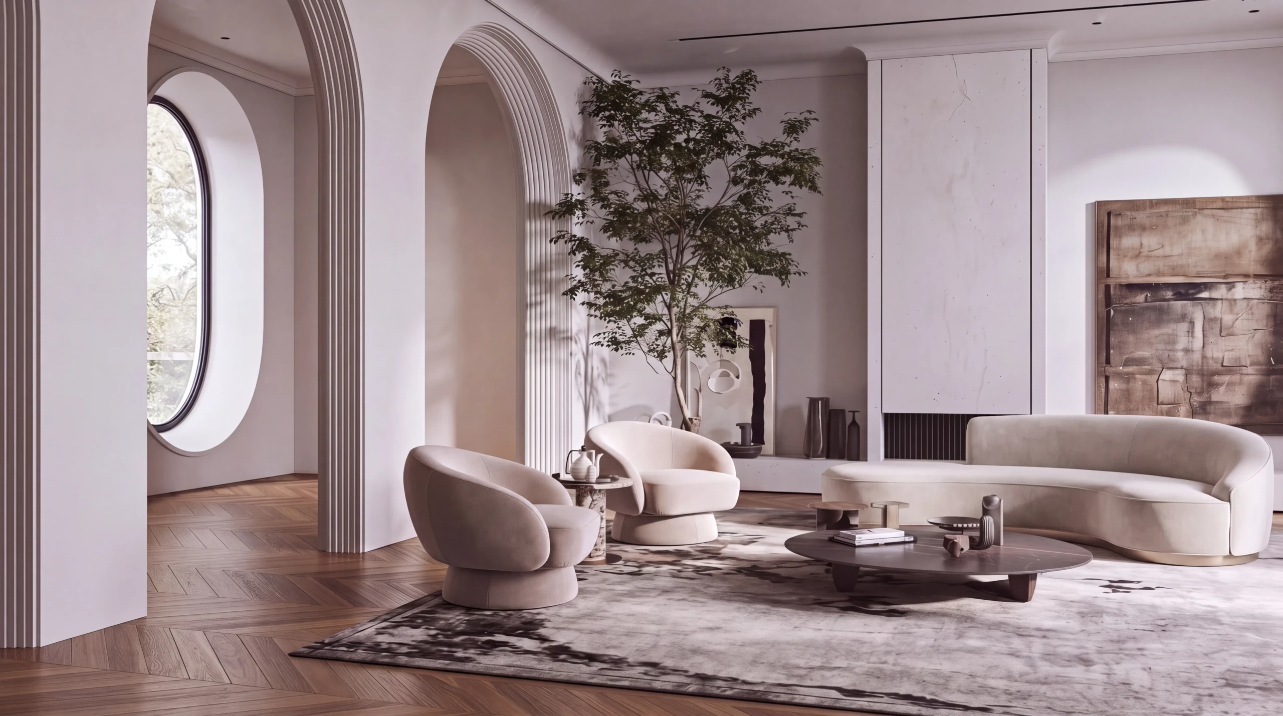 Oscar Curved Sofa styled in a contemporary interior