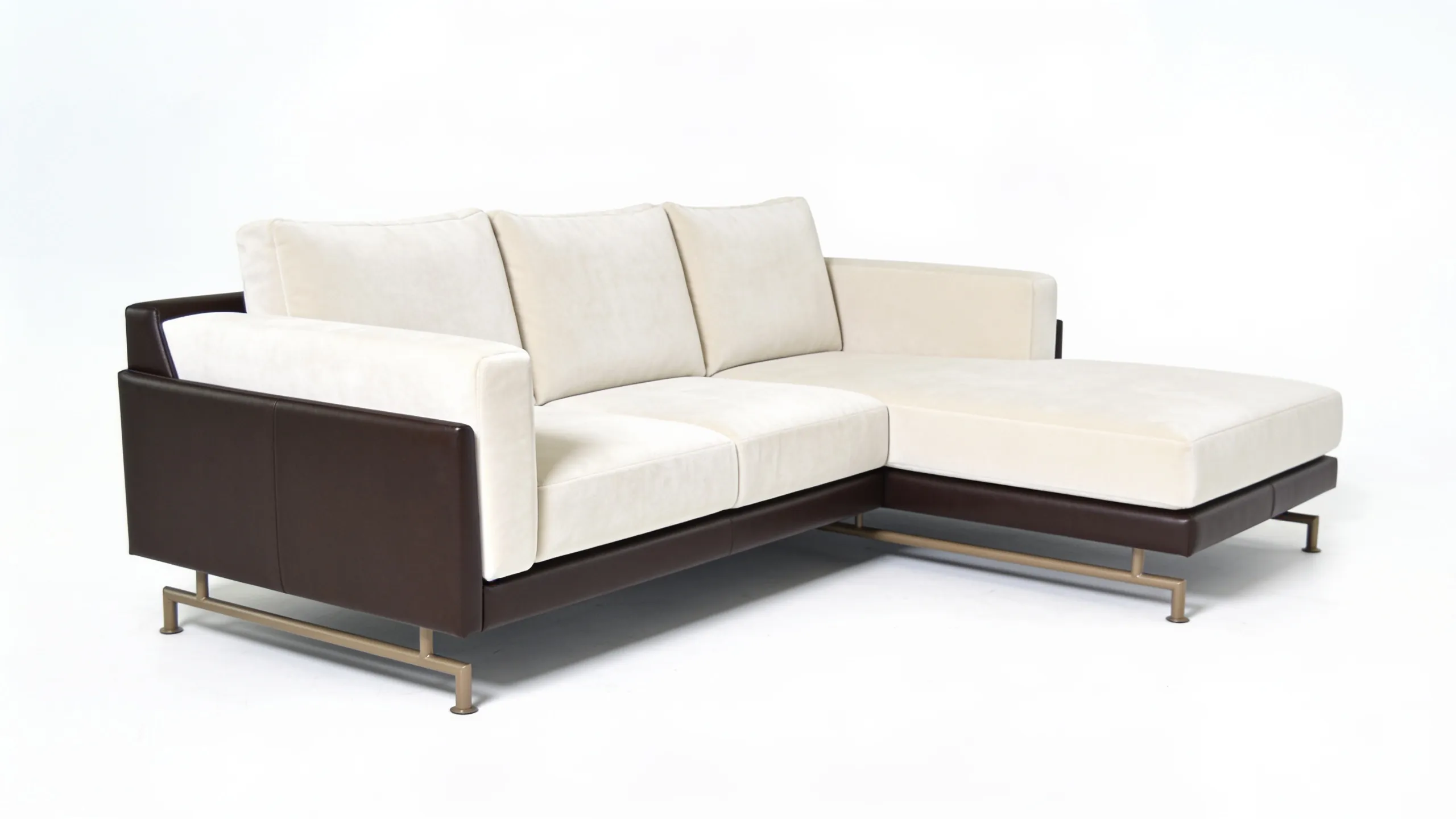 3/4 angle view of Roma sectional sofa in white and brown upholstery