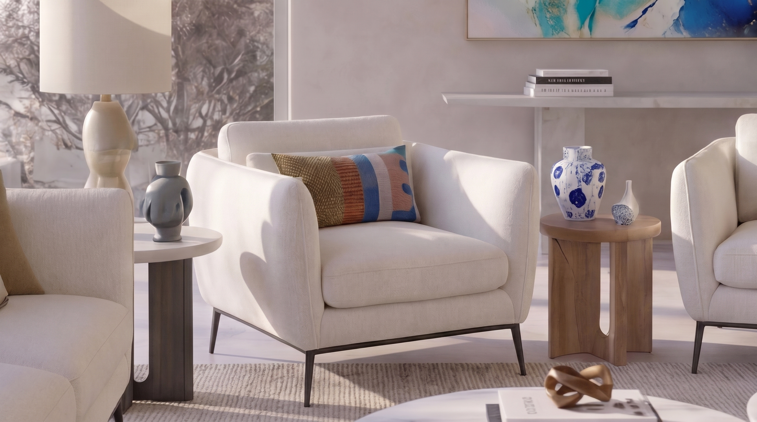 Edward Armchair White Fabric product photo