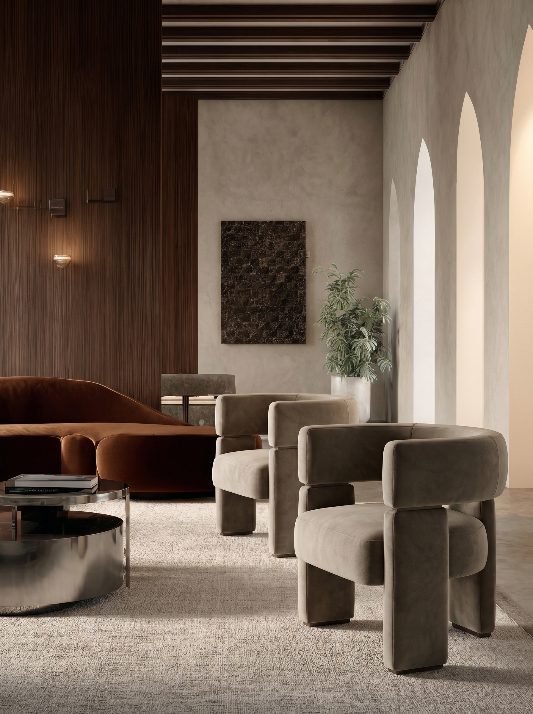Mellow armchairs in a modern lounge setting