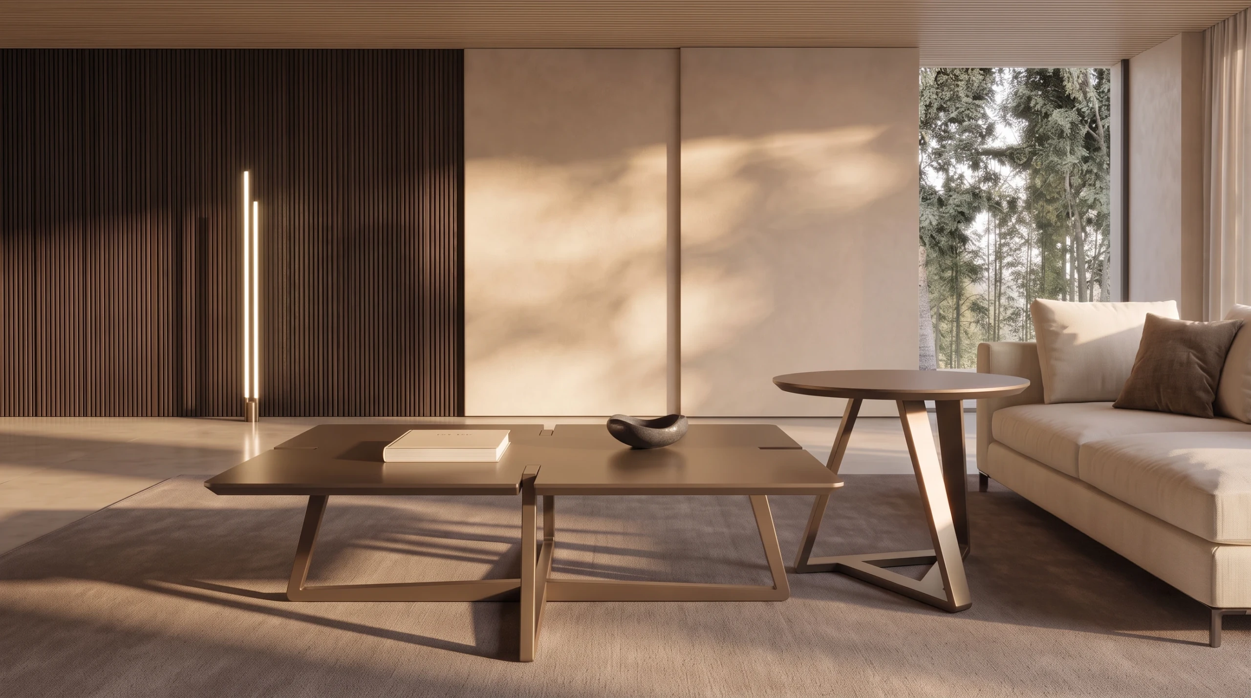 Cross coffee table styled in a modern living room