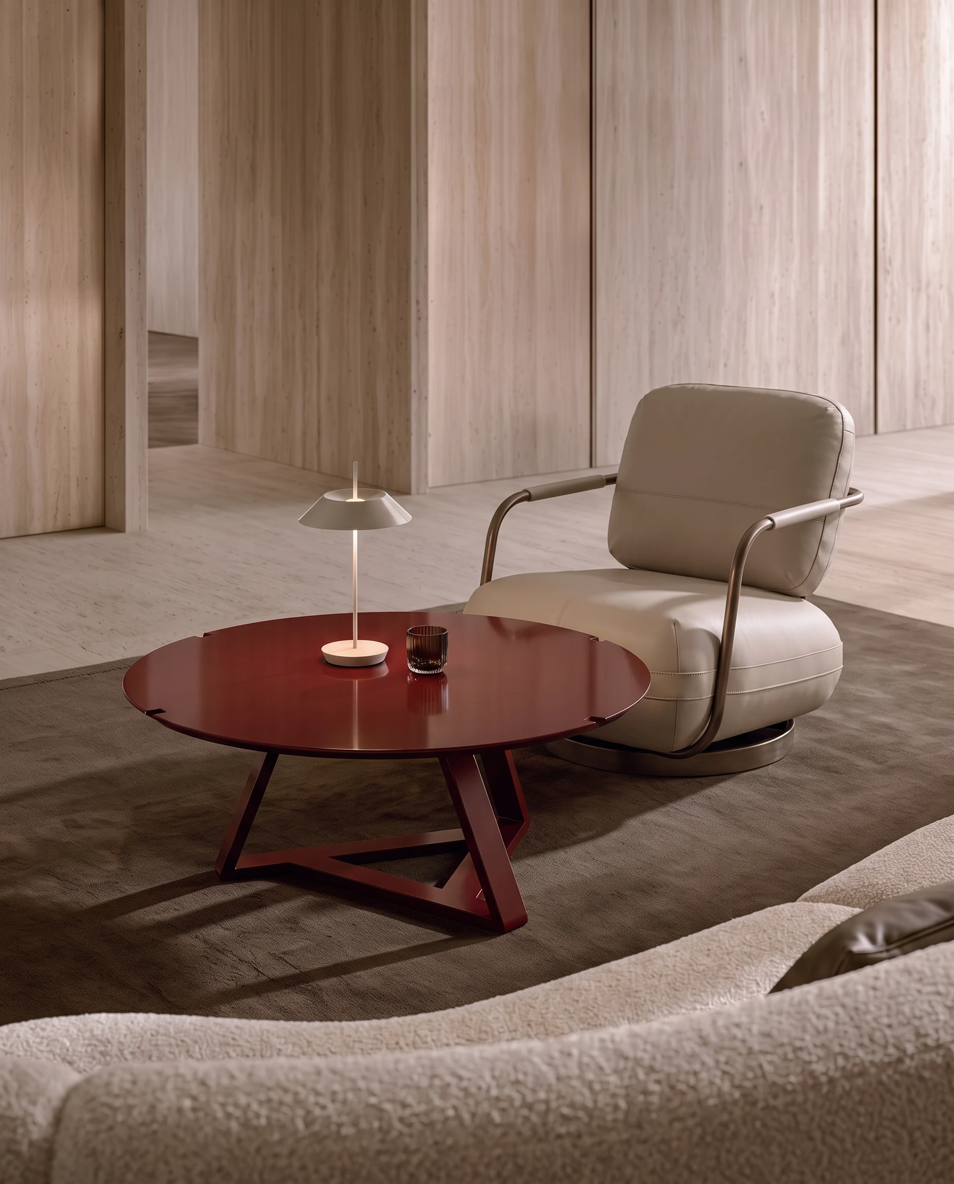 Cross coffee table in a contemporary lounge setting