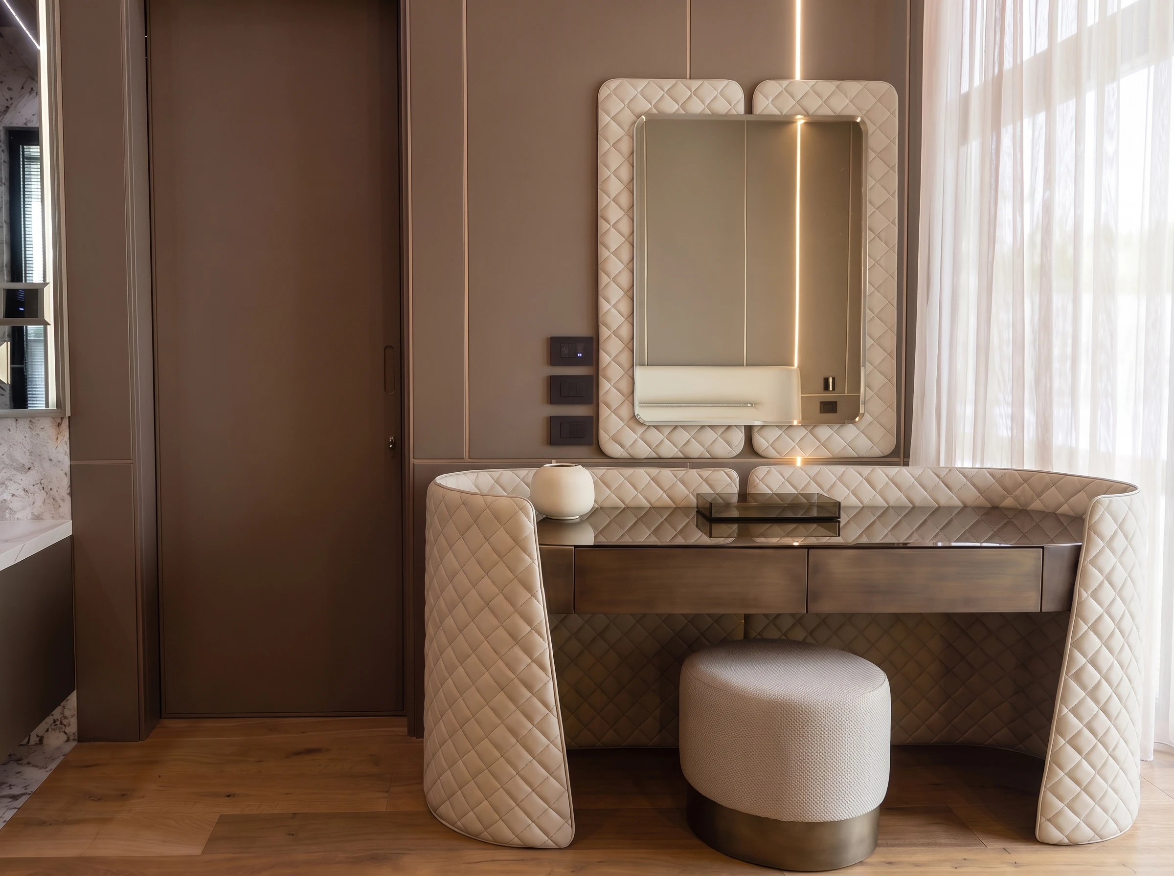 Louvre mirror styled in a minimalist space