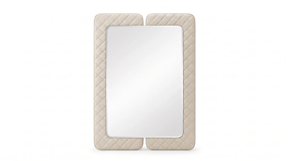 Louvre wall mirror with softly quilted leather frame by Able
