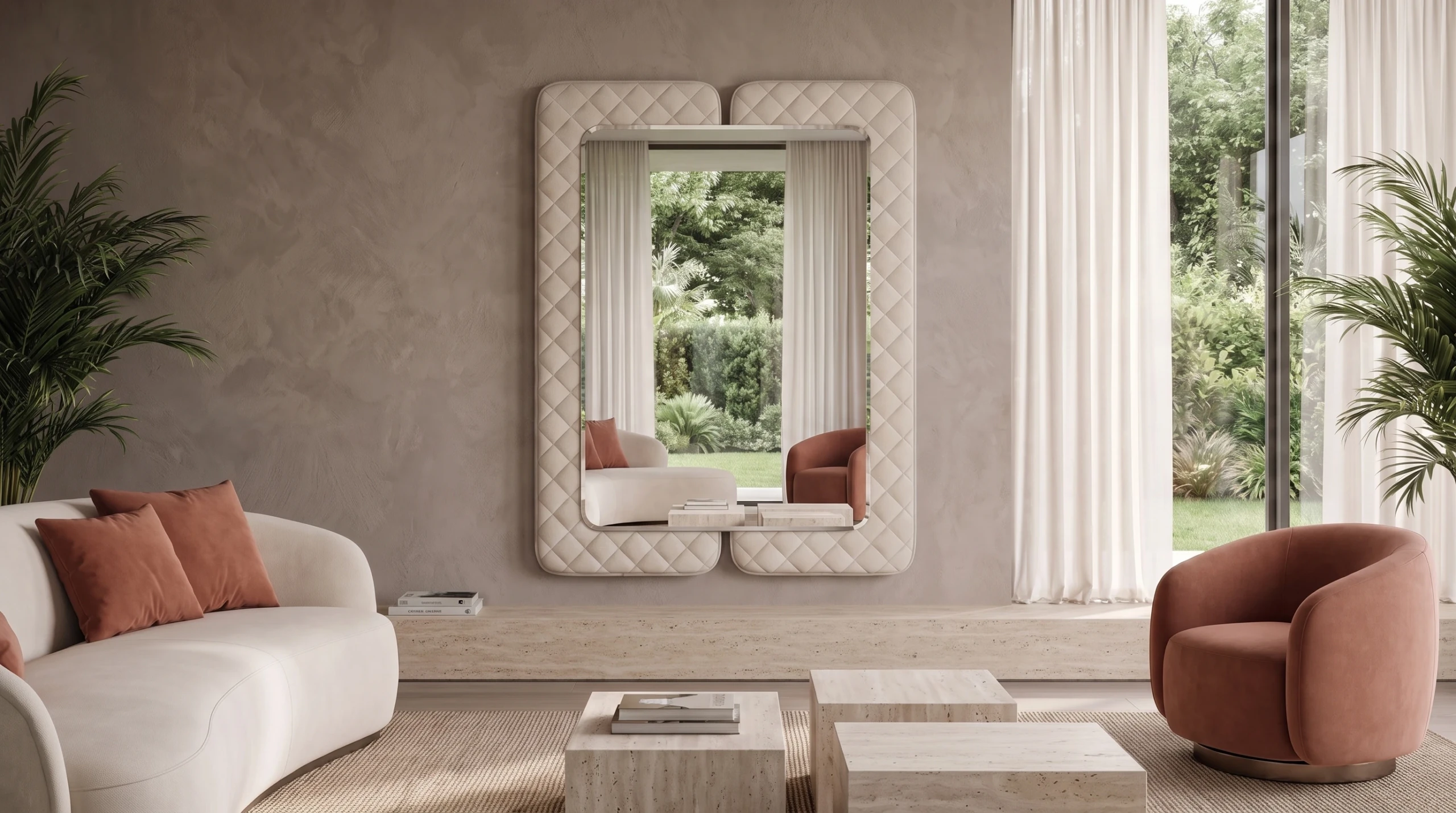 Louvre mirror in a modern hospitality setting