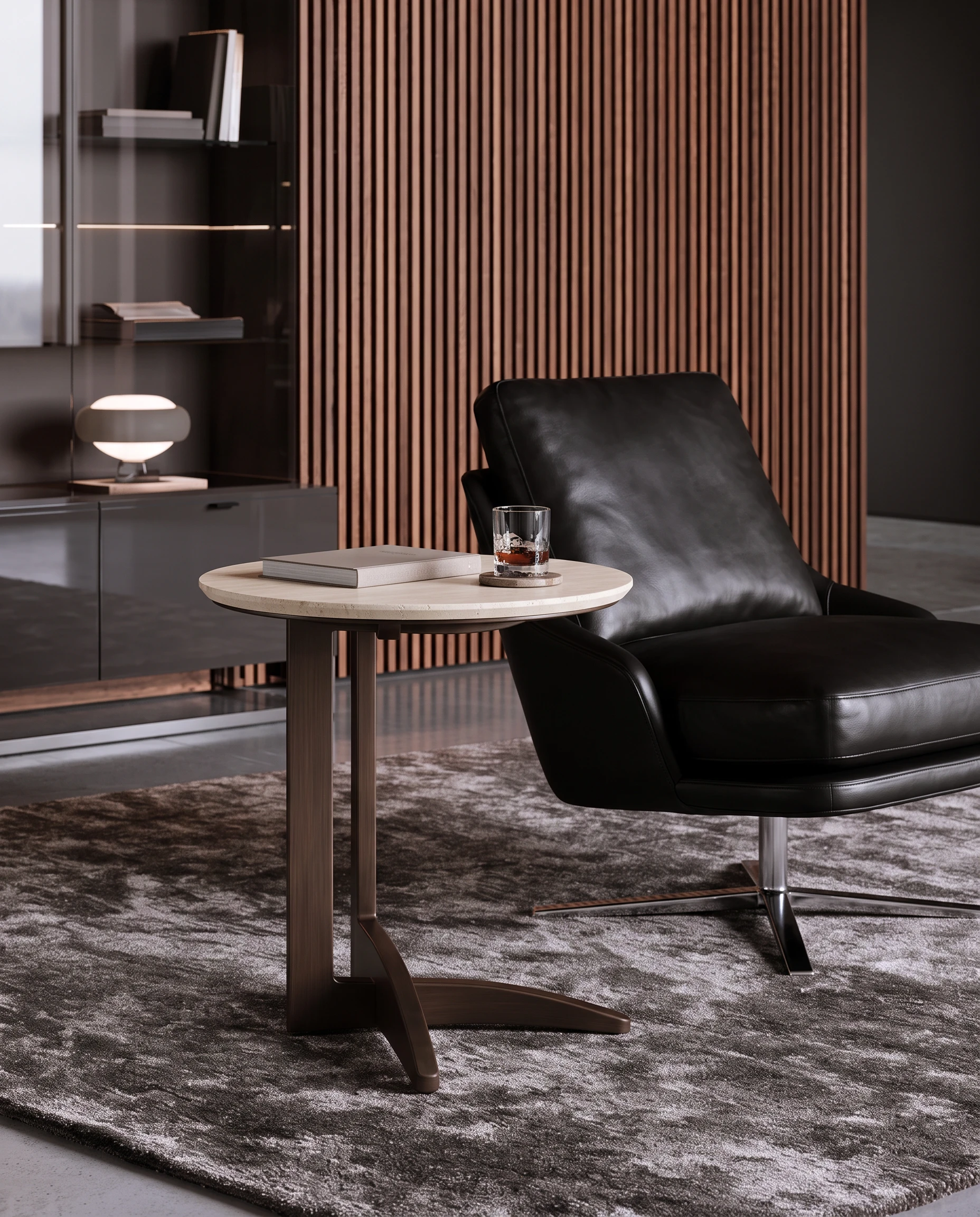 Profile coffee table styled in a modern living room