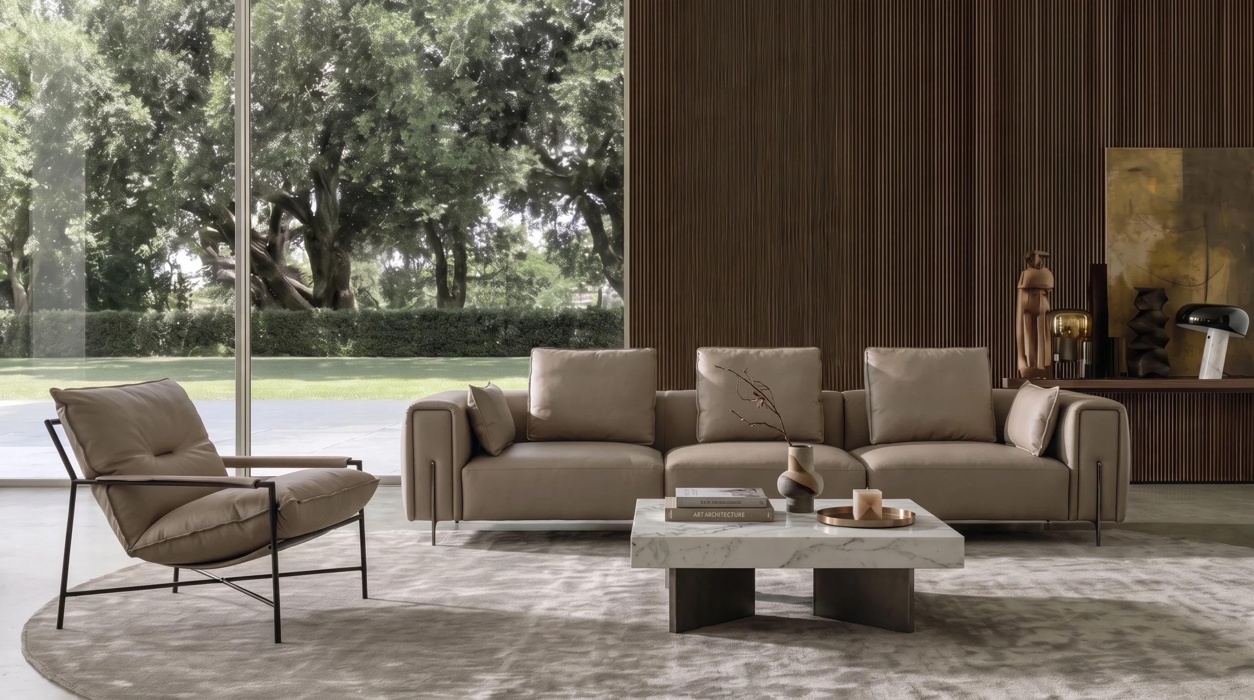 Sling armchair in a modern living room setting