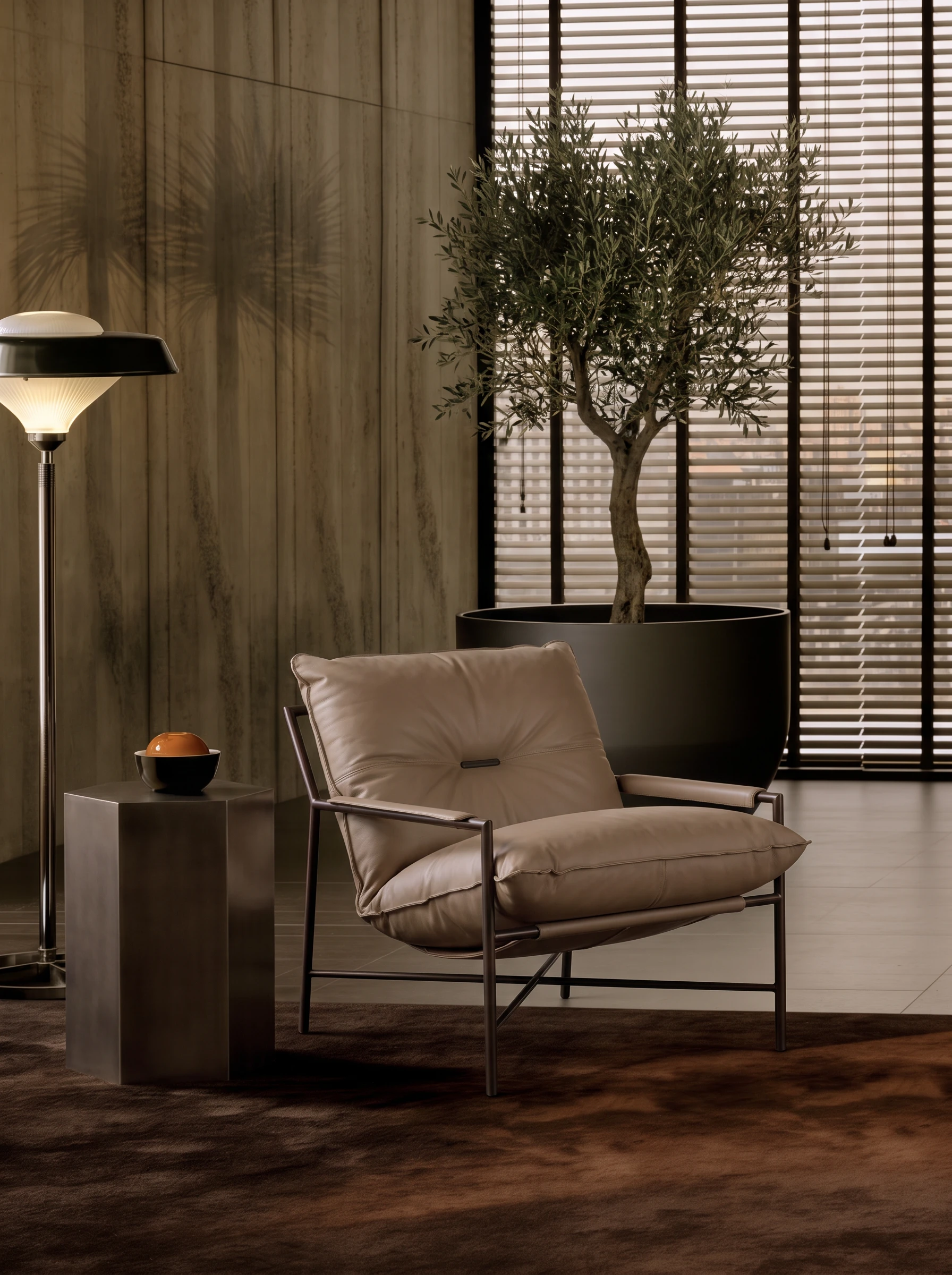 Sling armchair in a designer lounge setting