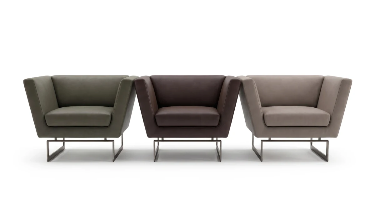 Trio armchair in three finishes, front view, Able Be Modern